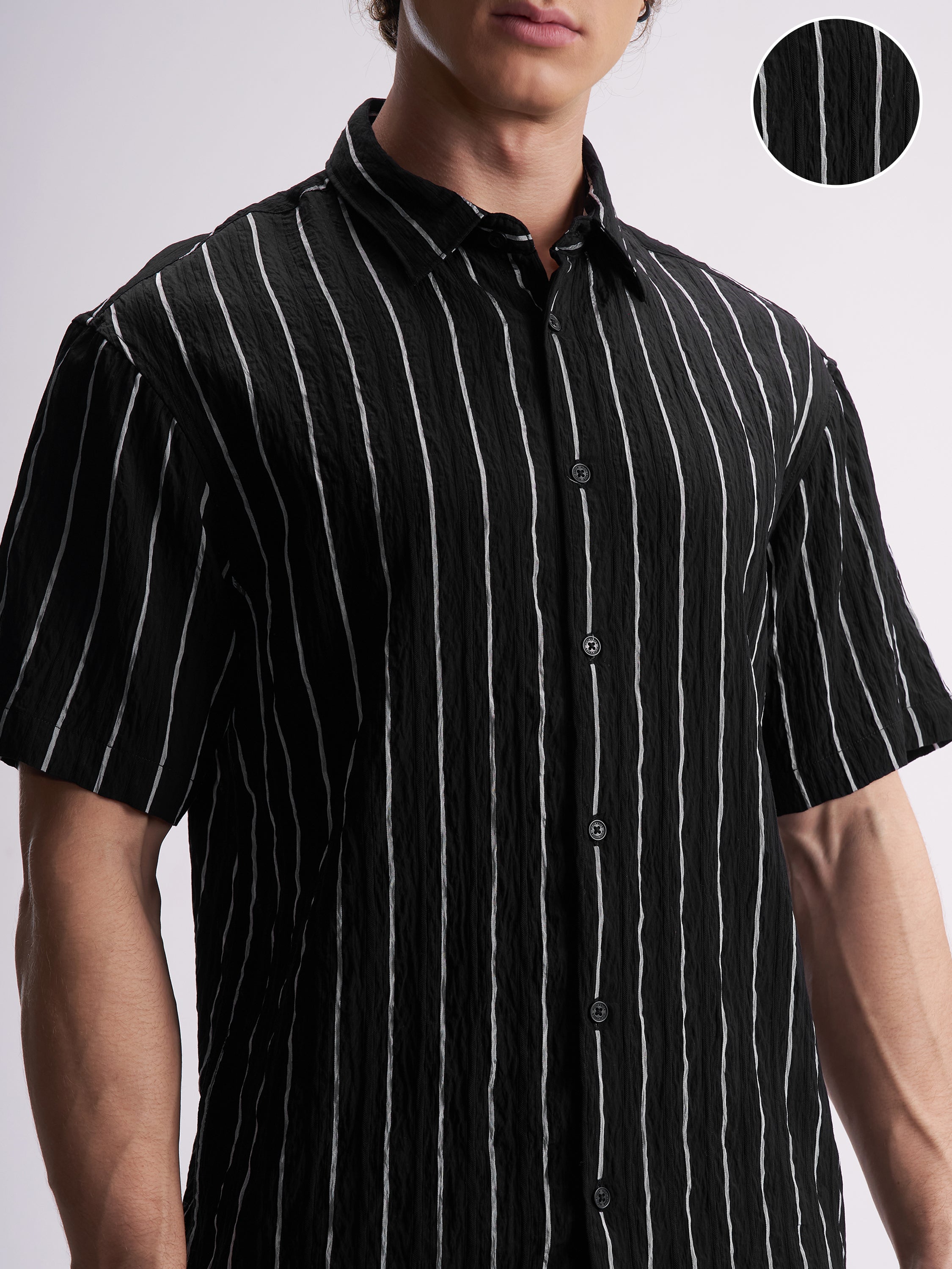 Highlander Men Black Striped Relaxed Fit Casual Shirt - Black - Image 5