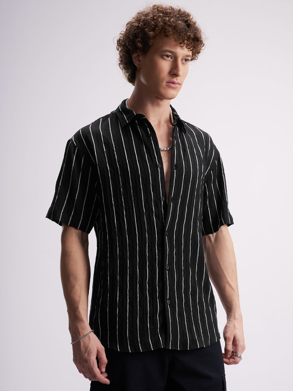 Highlander Men Black Striped Relaxed Fit Casual Shirt - Black - Image 6