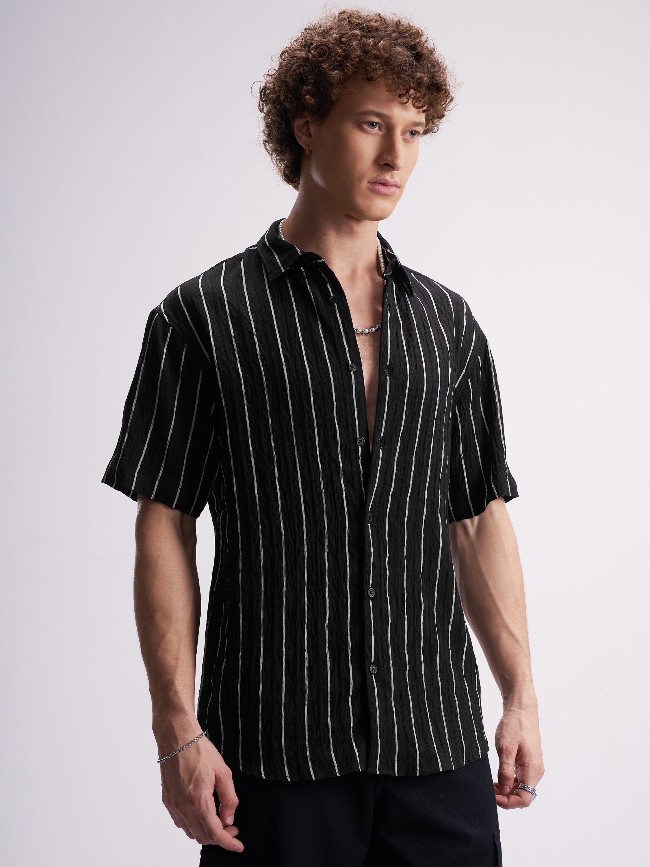 Highlander Men Black Striped Relaxed Fit Casual Shirt - Black - Image 6