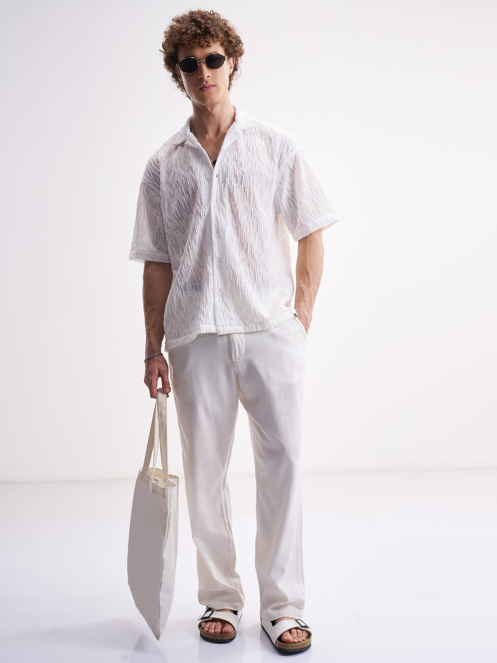 Highlander Men White Self Design Relaxed Fit Casual Shirt - White - Image 2