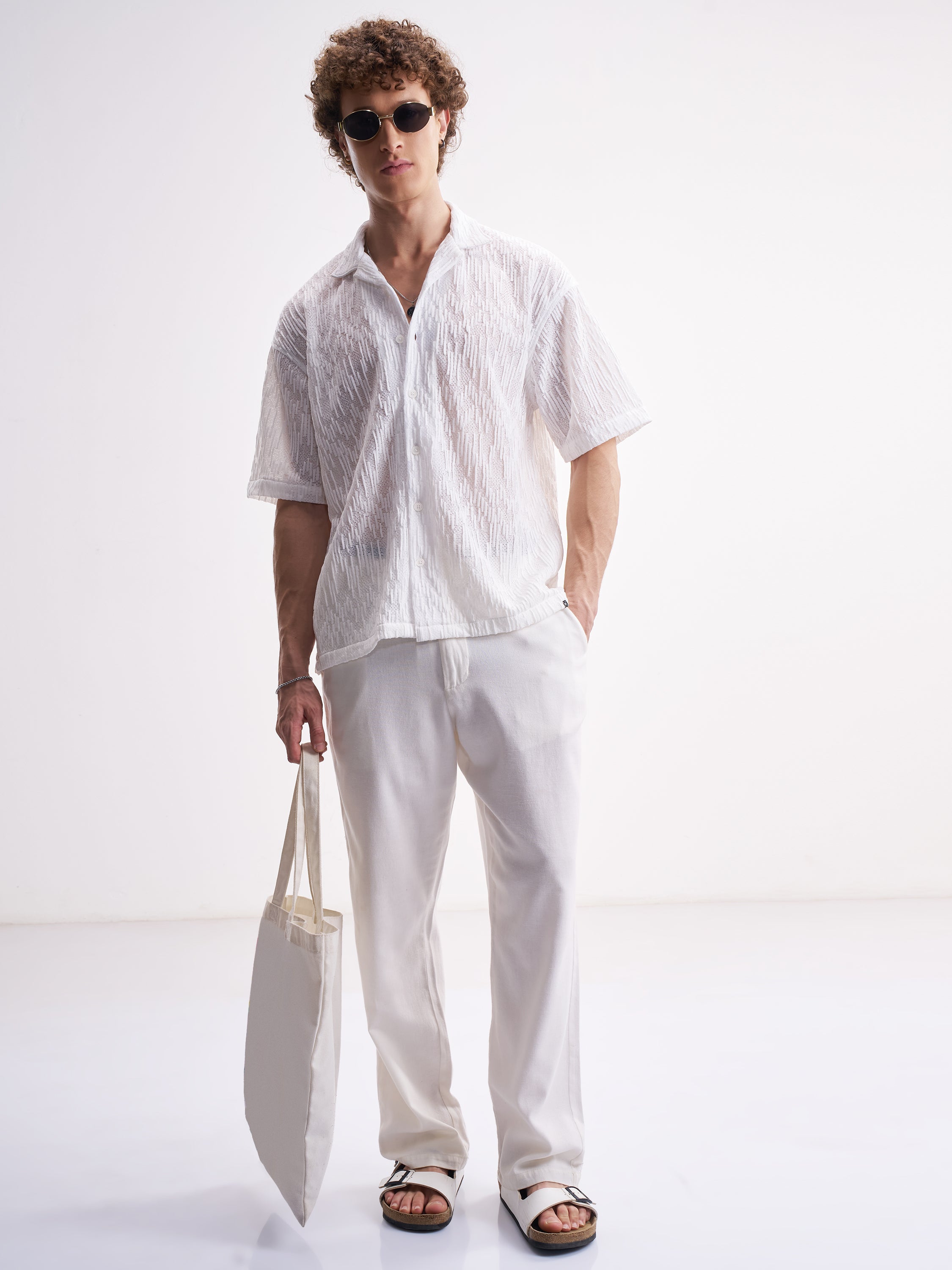 Highlander Men White Self Design Relaxed Fit Casual Shirt - White - Image 2
