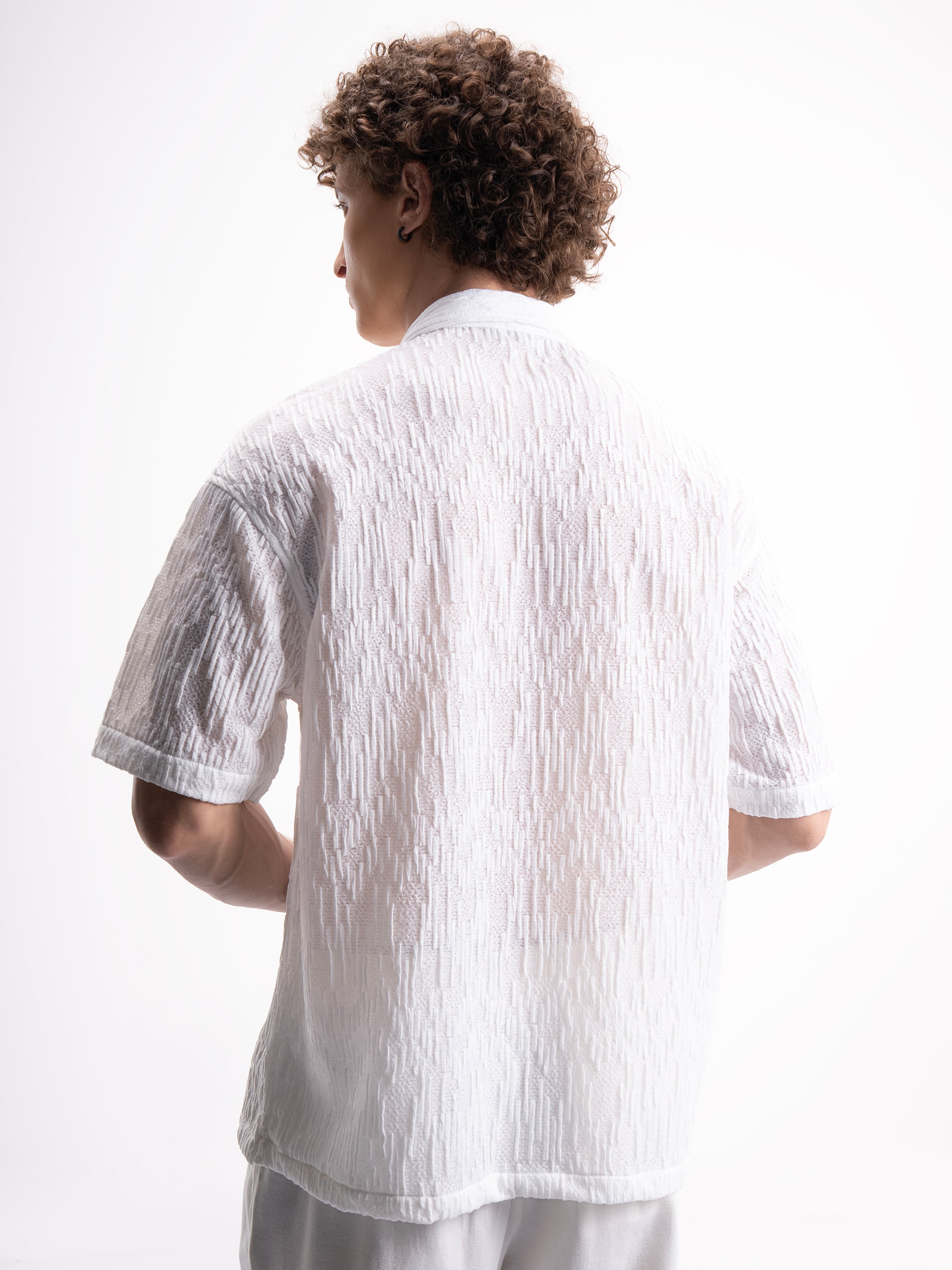 Highlander Men White Self Design Relaxed Fit Casual Shirt - White - Image 3