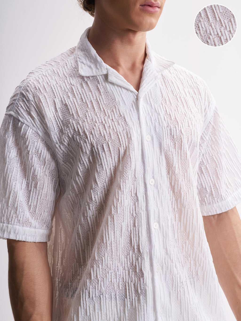 Highlander Men White Self Design Relaxed Fit Casual Shirt - White - Image 5