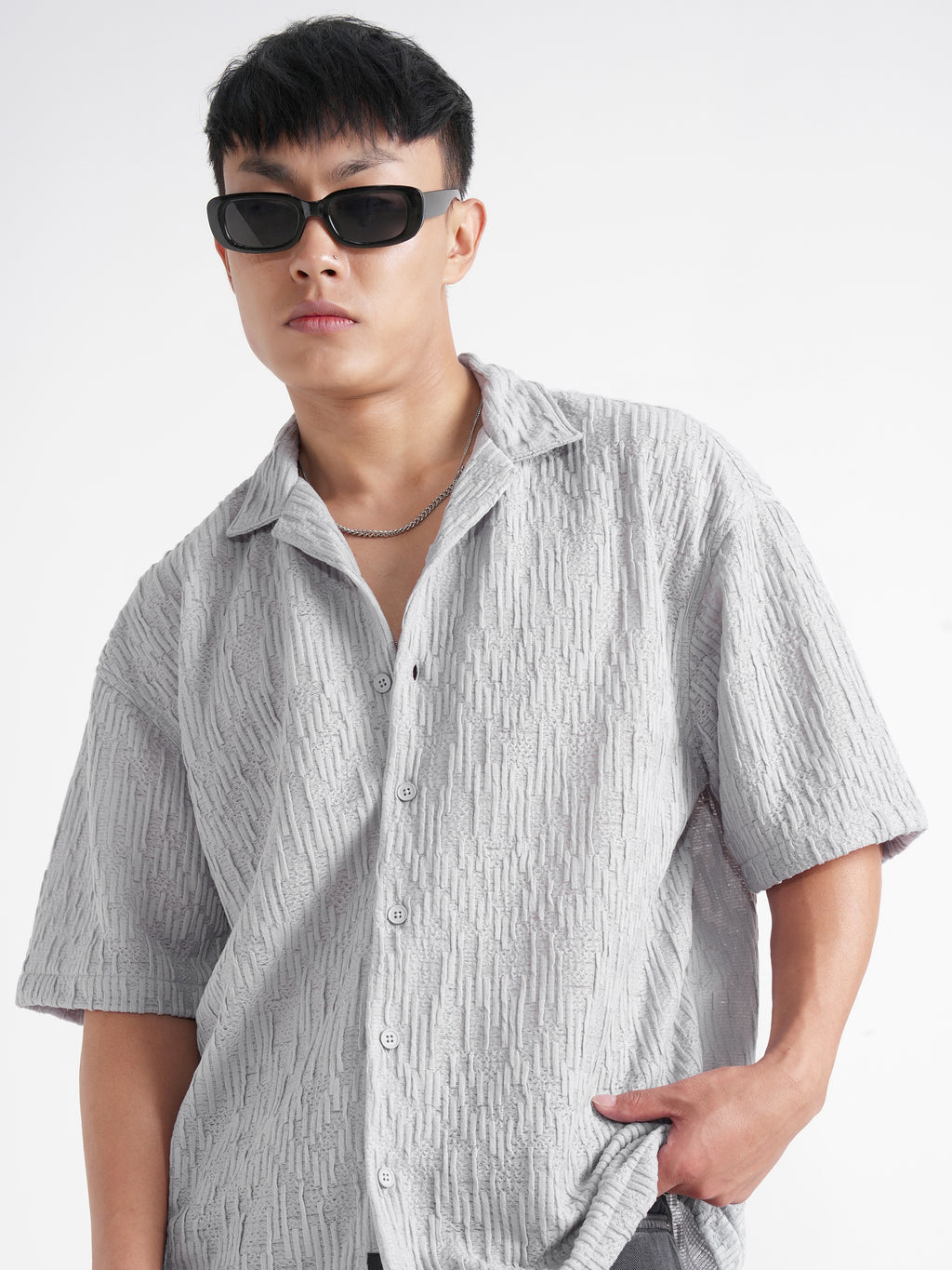 Highlander Men Grey Self Design Relaxed Fit Casual Shirt - Grey - Image 1