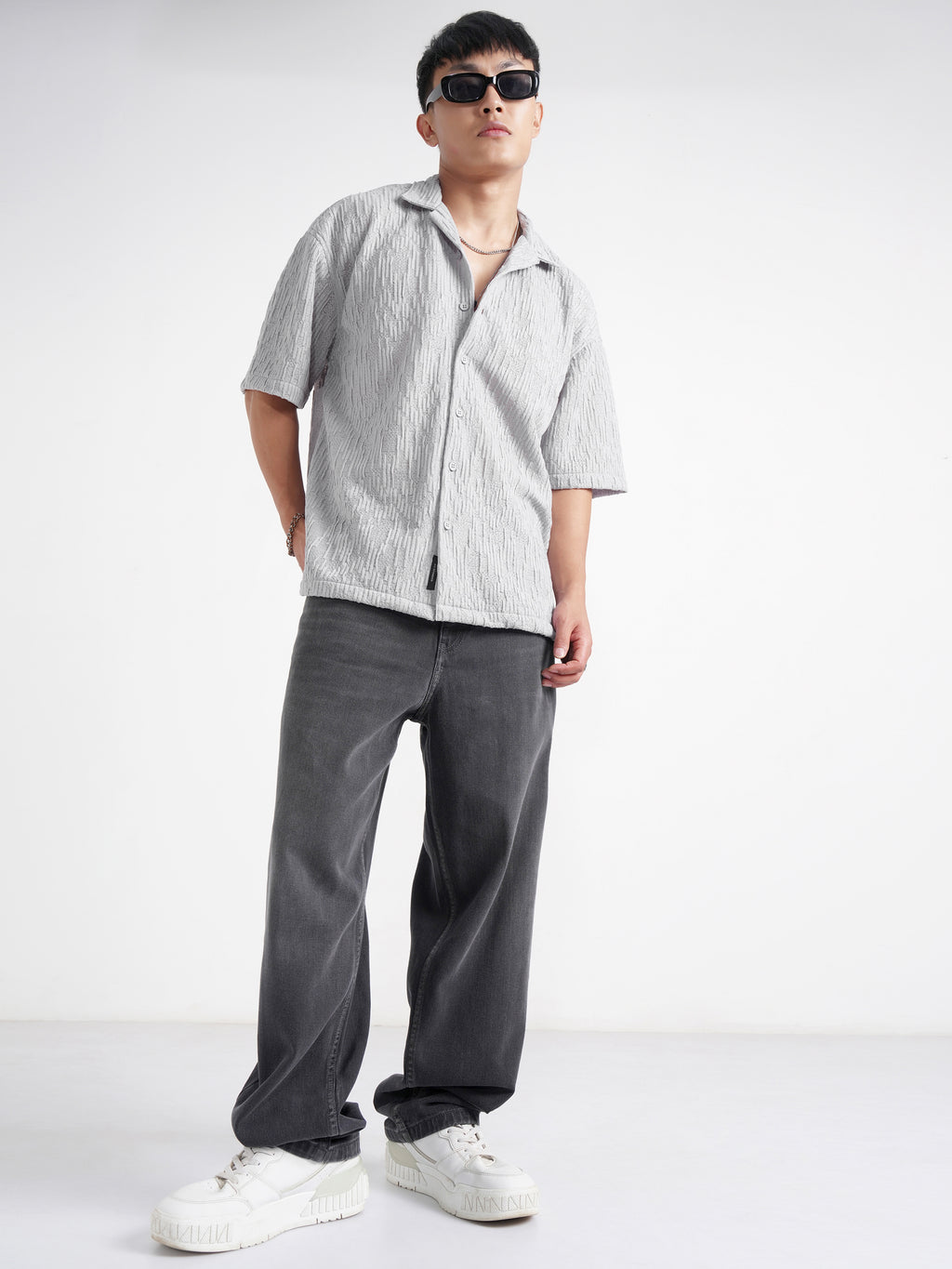 Highlander Men Grey Self Design Relaxed Fit Casual Shirt - Grey - Image 2