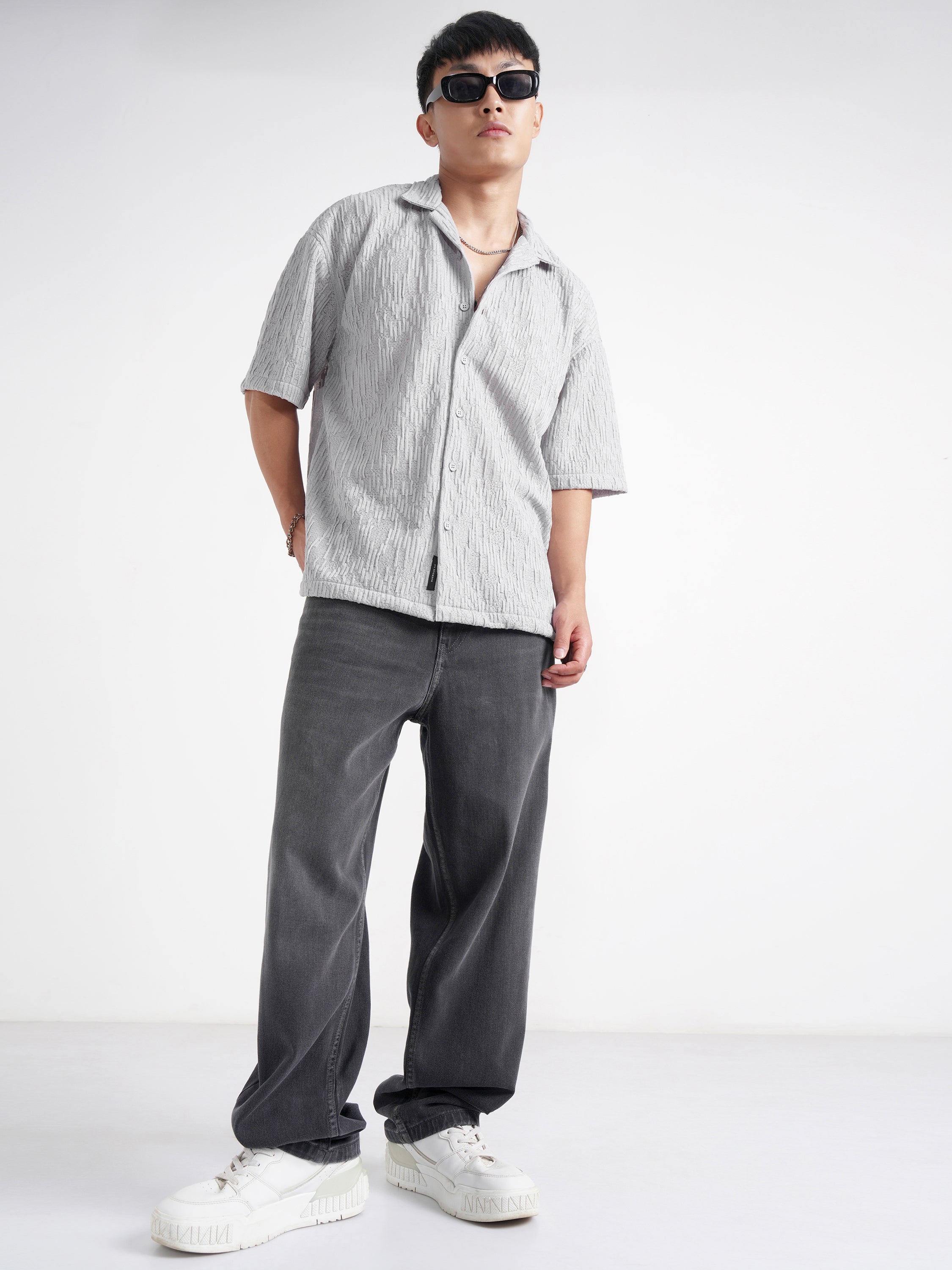 Highlander Men Grey Self Design Relaxed Fit Casual Shirt - Grey - Image 2