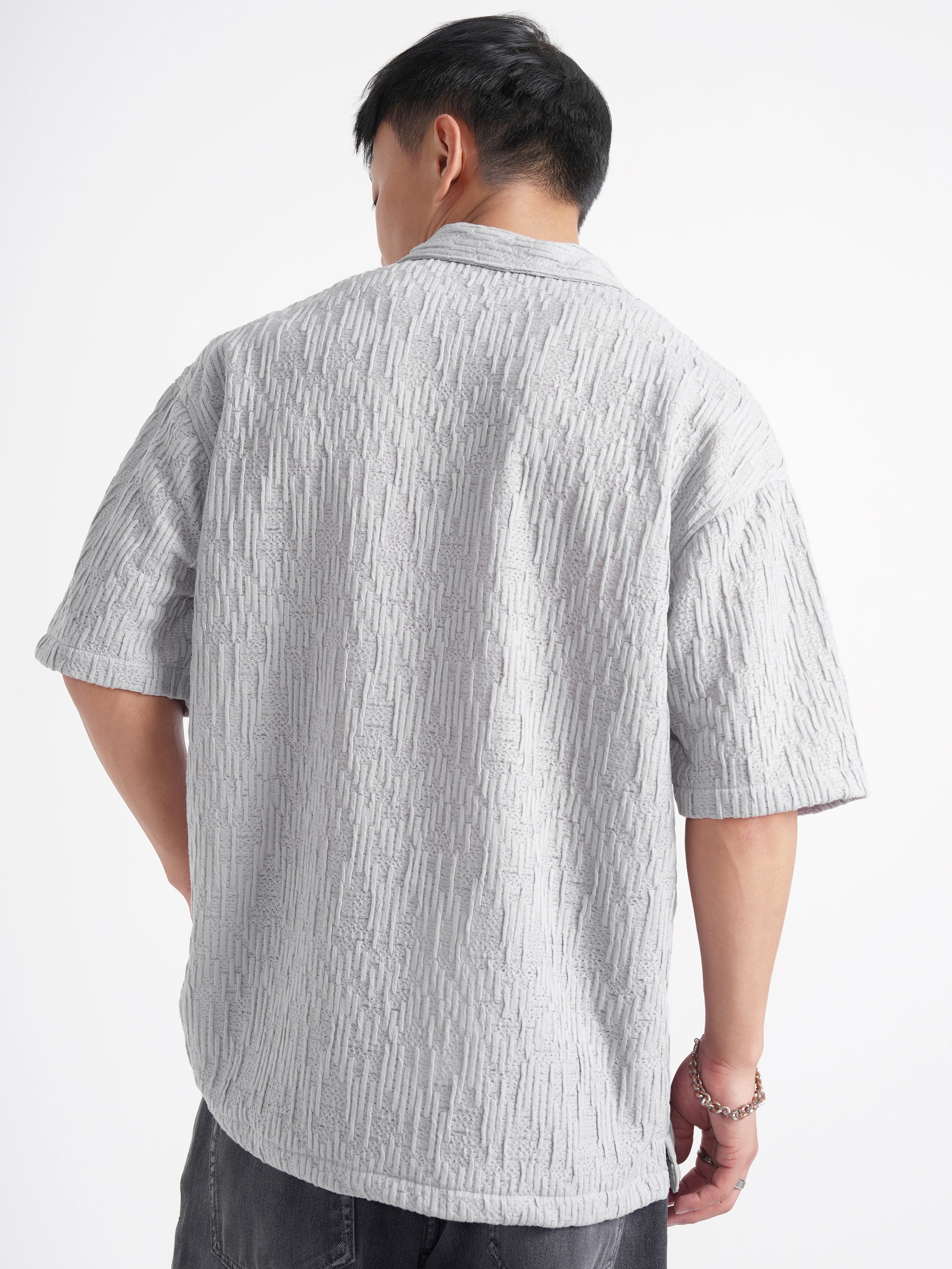 Highlander Men Grey Self Design Relaxed Fit Casual Shirt - Grey - Image 3