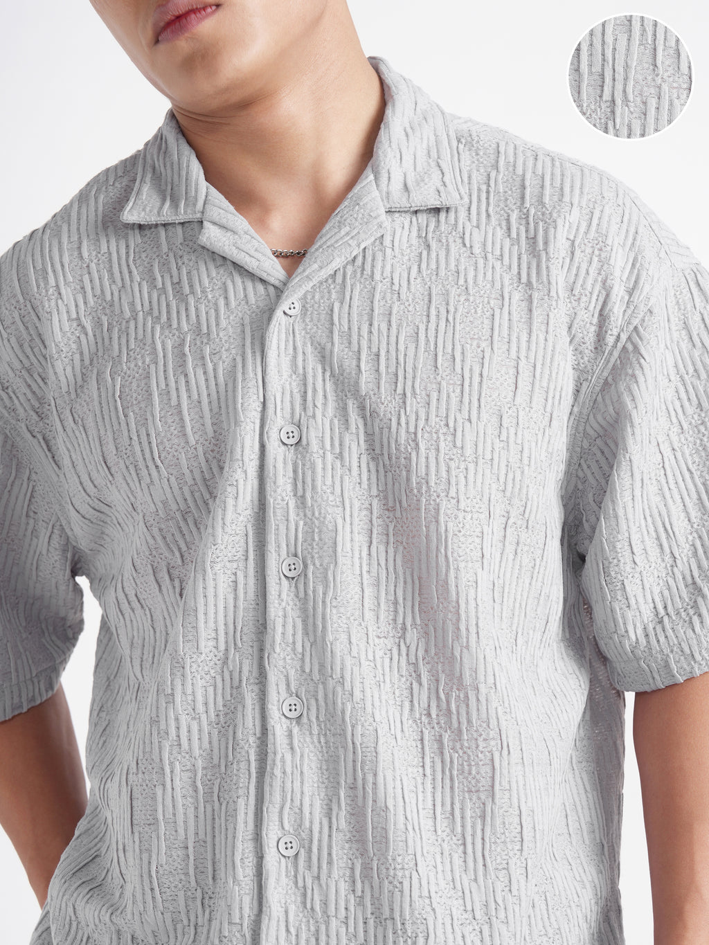 Highlander Men Grey Self Design Relaxed Fit Casual Shirt - Grey - Image 5