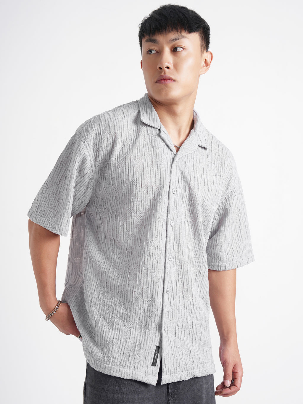 Highlander Men Grey Self Design Relaxed Fit Casual Shirt - Grey - Image 6