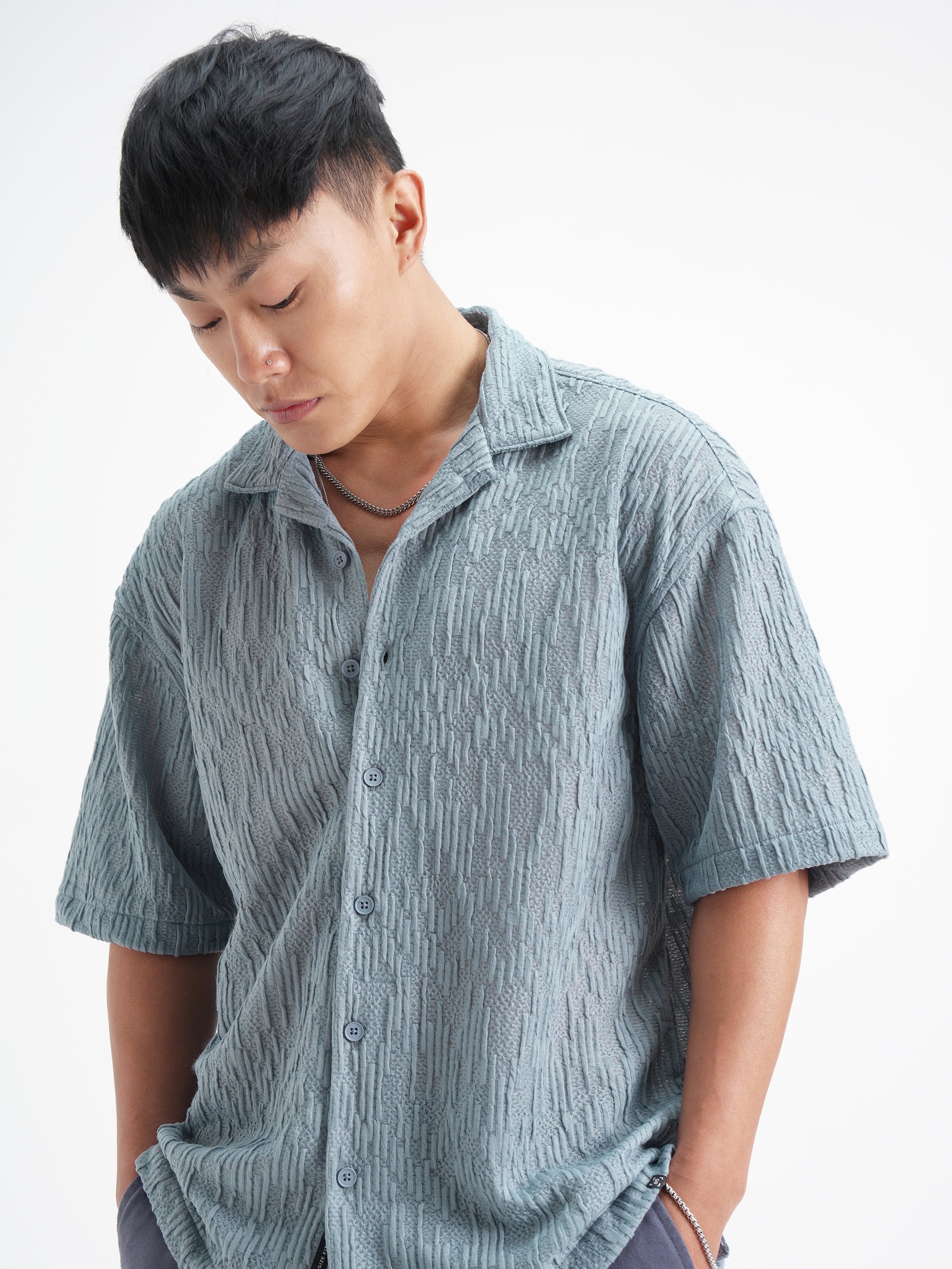 Highlander Men Blue Crushed Relaxed Fit Casual Shirt - Blue - Image 1