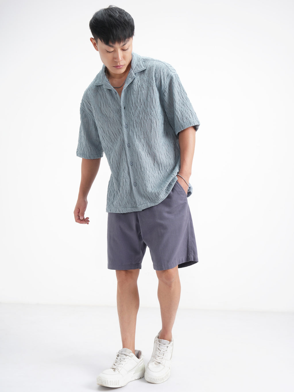 Highlander Men Blue Crushed Relaxed Fit Casual Shirt - Blue - Image 2