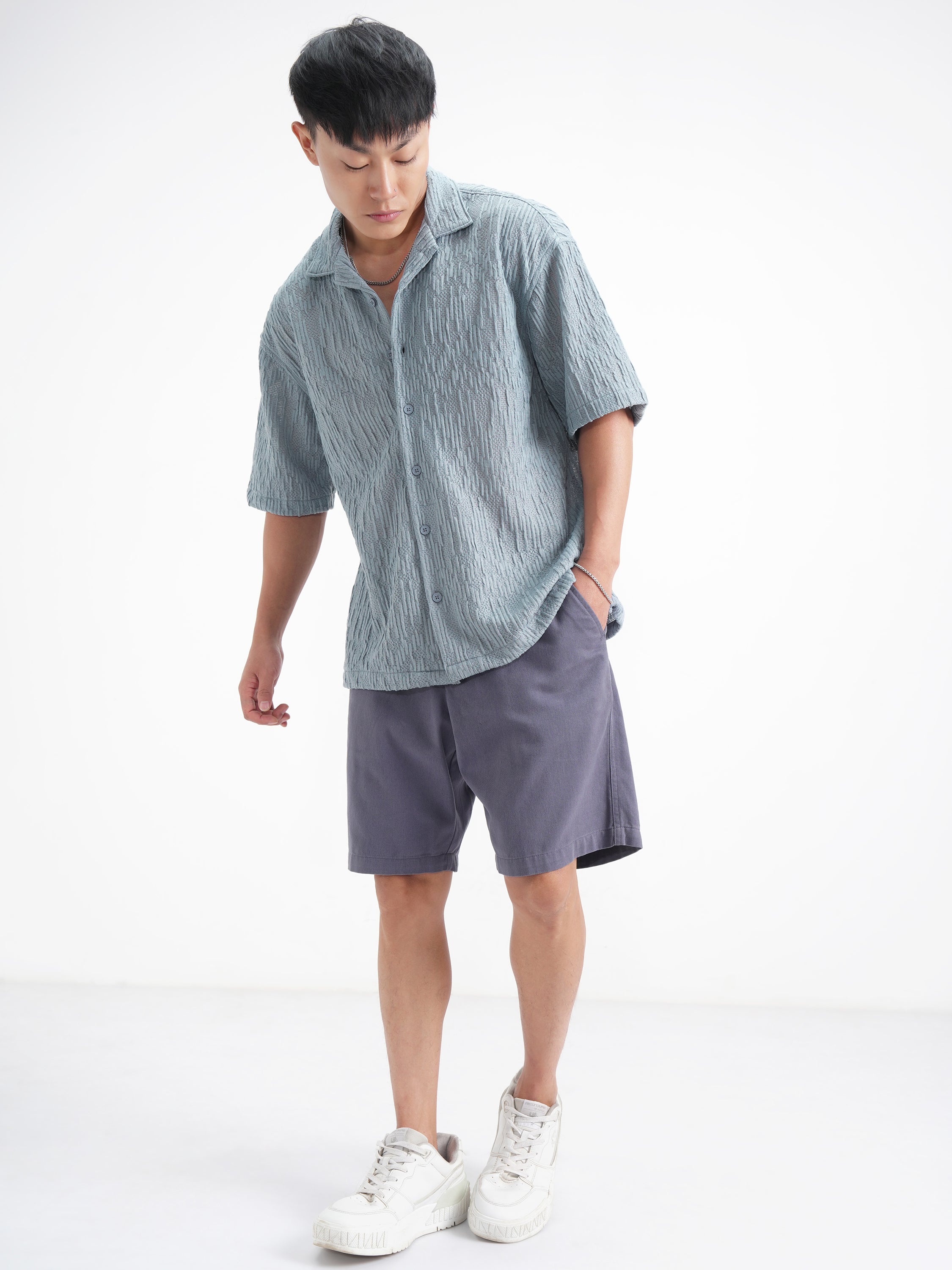 Highlander Men Blue Crushed Relaxed Fit Casual Shirt - Blue - Image 2
