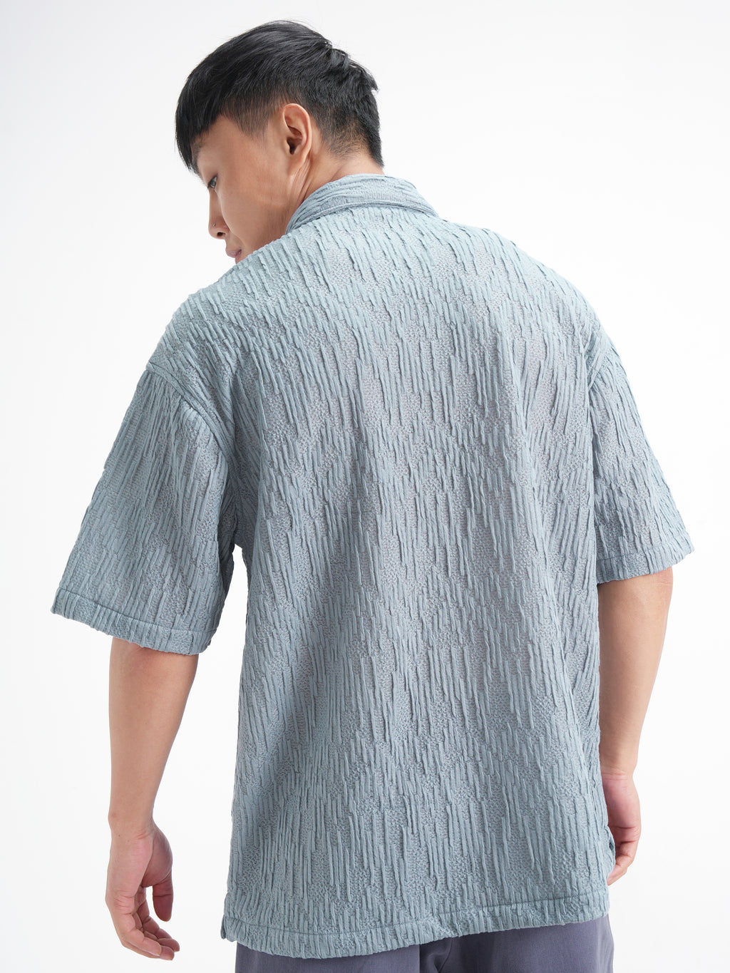 Highlander Men Blue Crushed Relaxed Fit Casual Shirt - Blue - Image 3