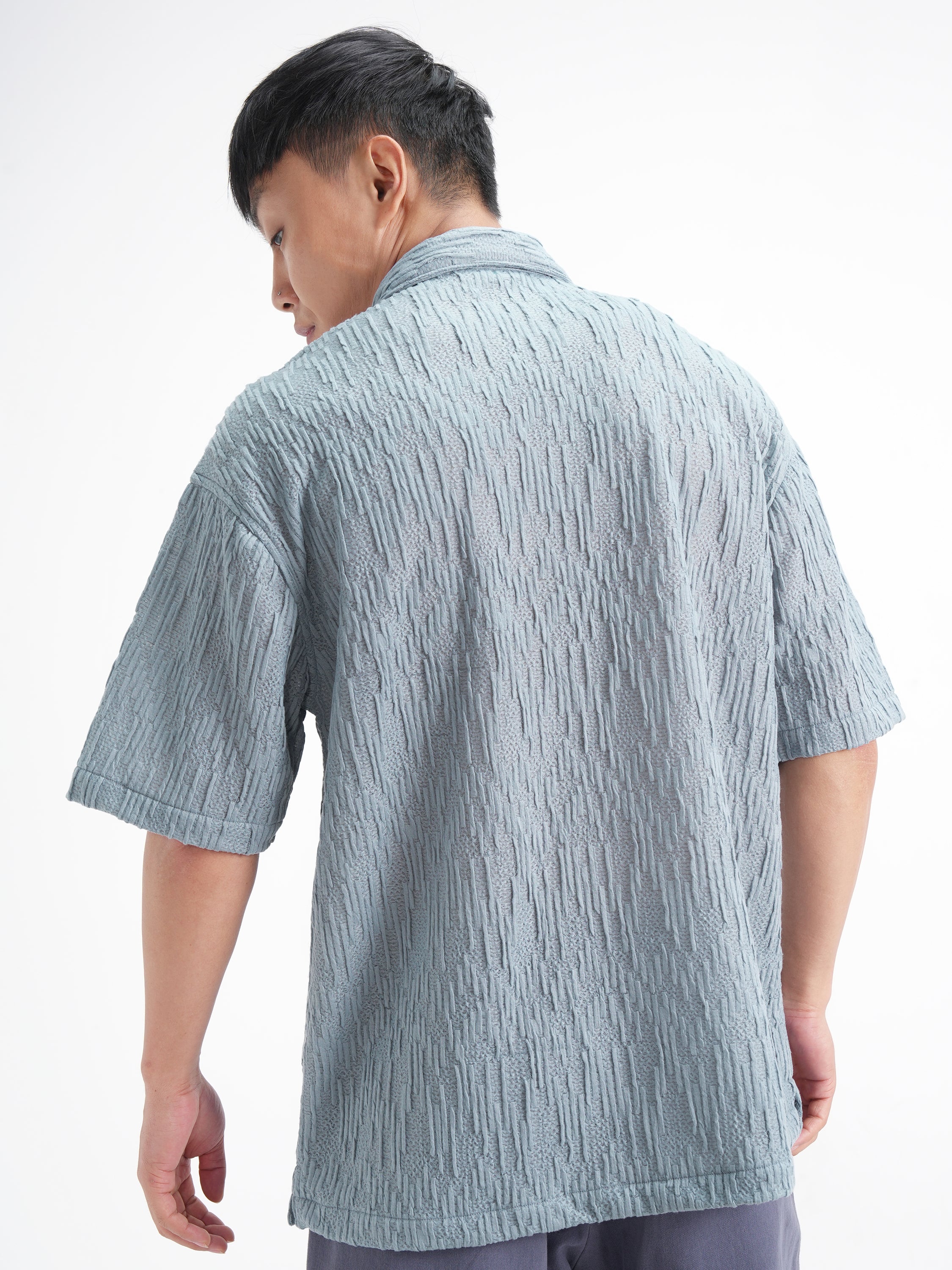 Highlander Men Blue Crushed Relaxed Fit Casual Shirt - Blue - Image 3