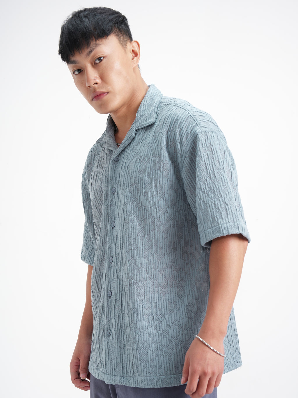 Highlander Men Blue Crushed Relaxed Fit Casual Shirt - Blue - Image 4