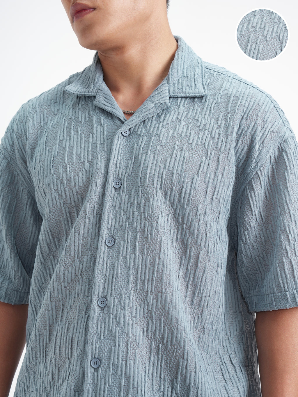 Highlander Men Blue Crushed Relaxed Fit Casual Shirt - Blue - Image 5