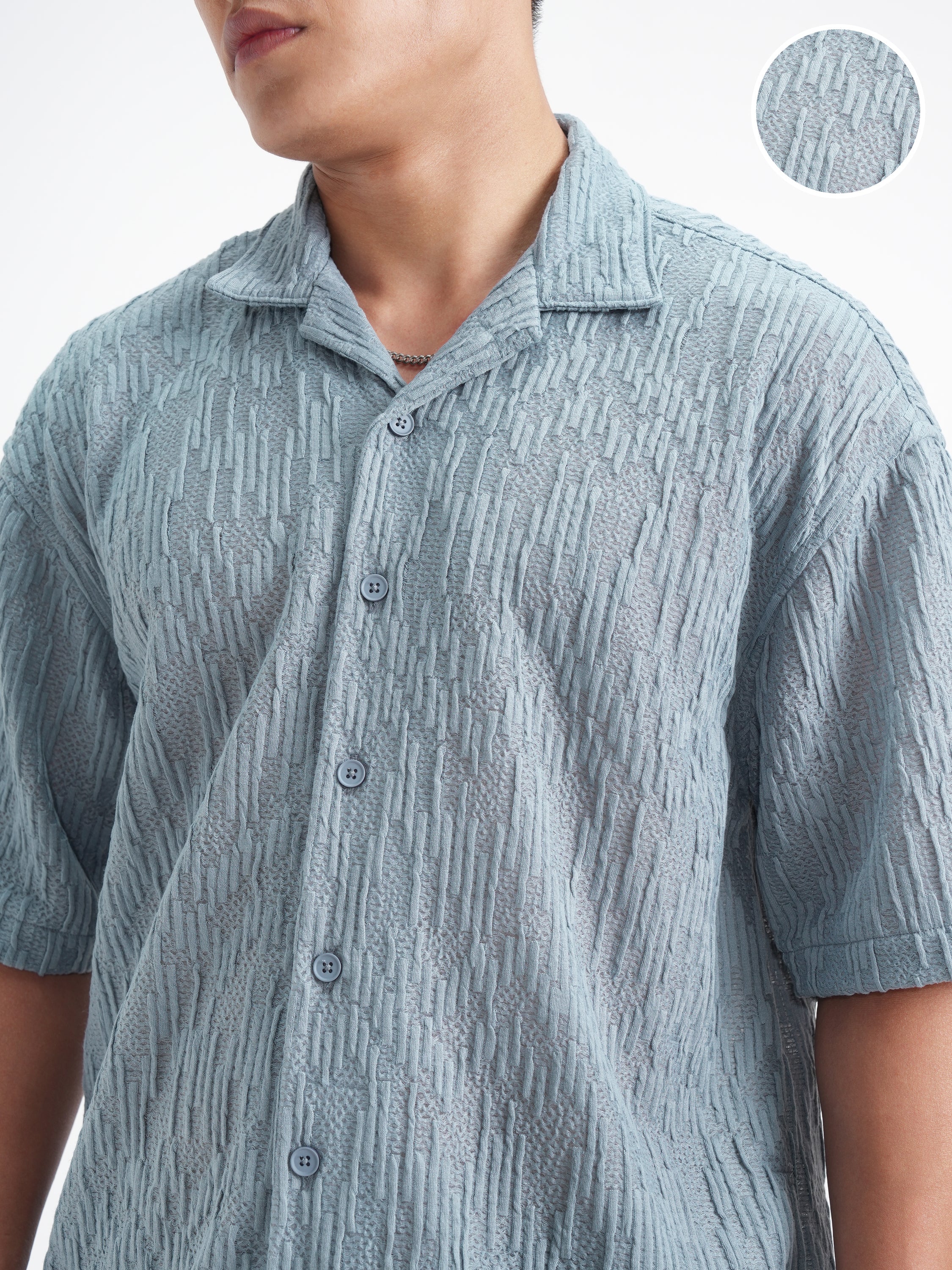 Highlander Men Blue Crushed Relaxed Fit Casual Shirt - Blue - Image 5