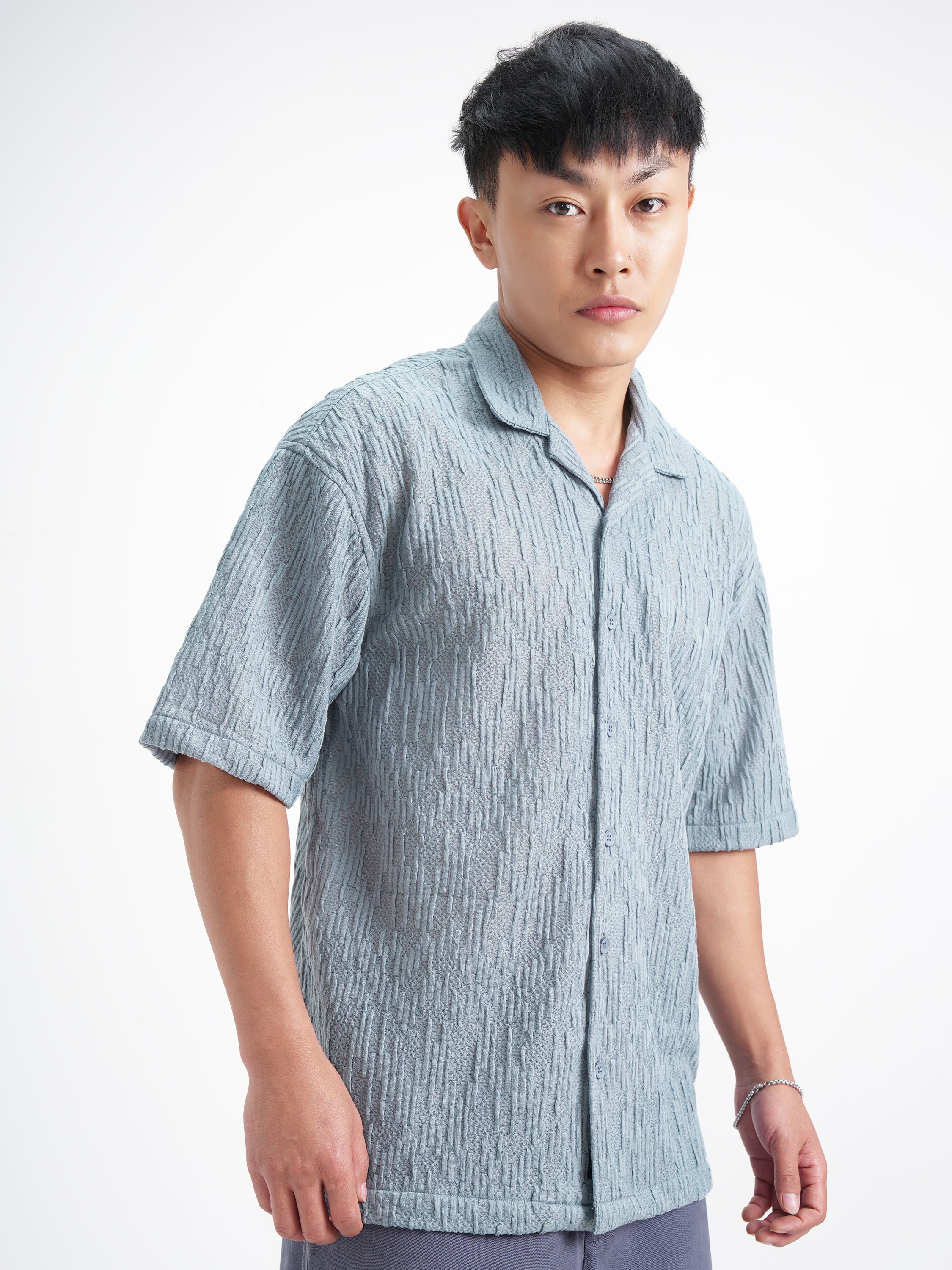 Highlander Men Blue Crushed Relaxed Fit Casual Shirt - Blue - Image 6