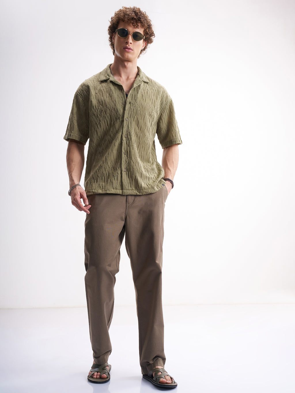 Highlander Men Olive Self Design Relaxed Fit Casual Shirt - Olive - Image 2