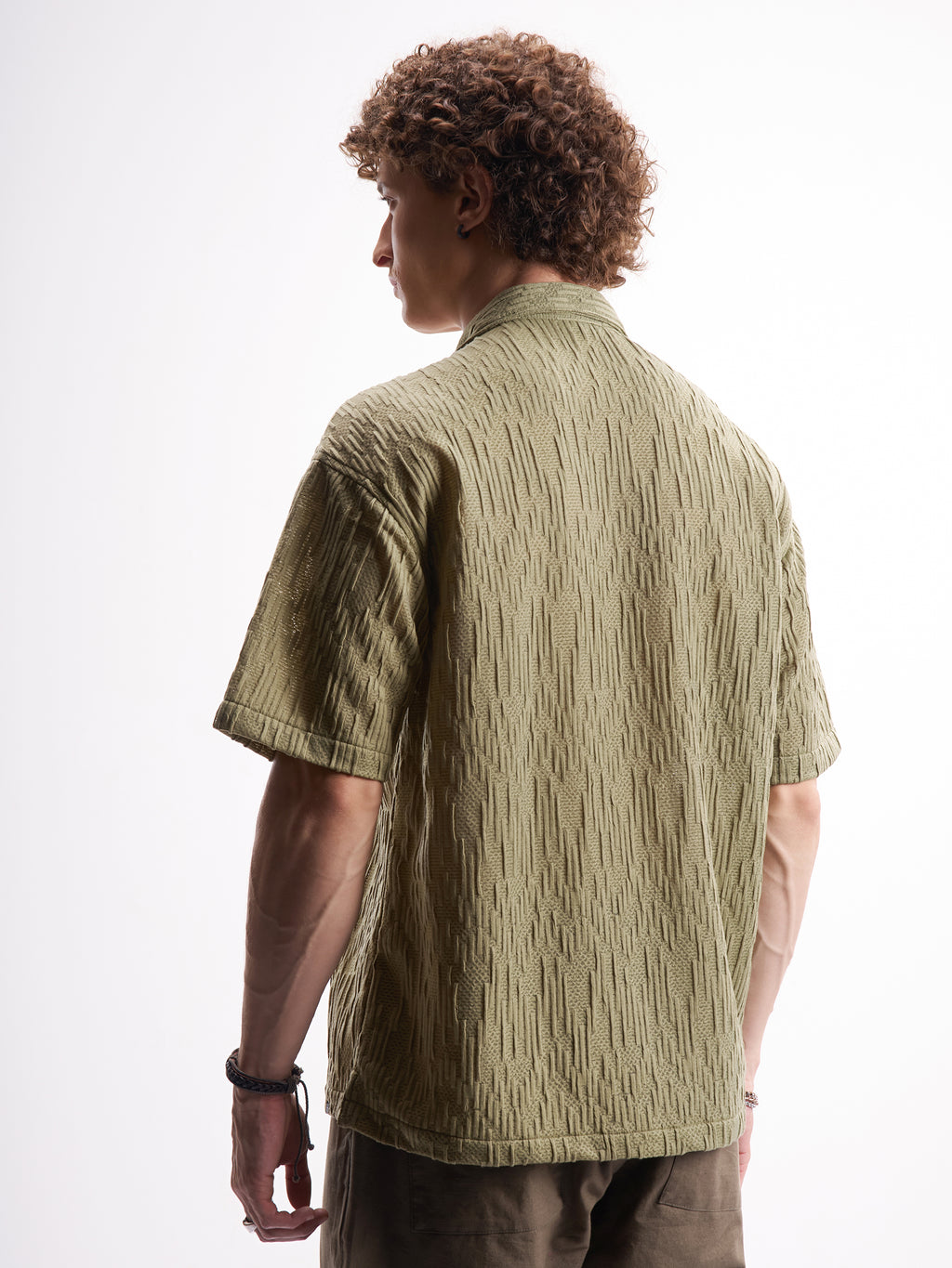 Highlander Men Olive Self Design Relaxed Fit Casual Shirt - Olive - Image 3