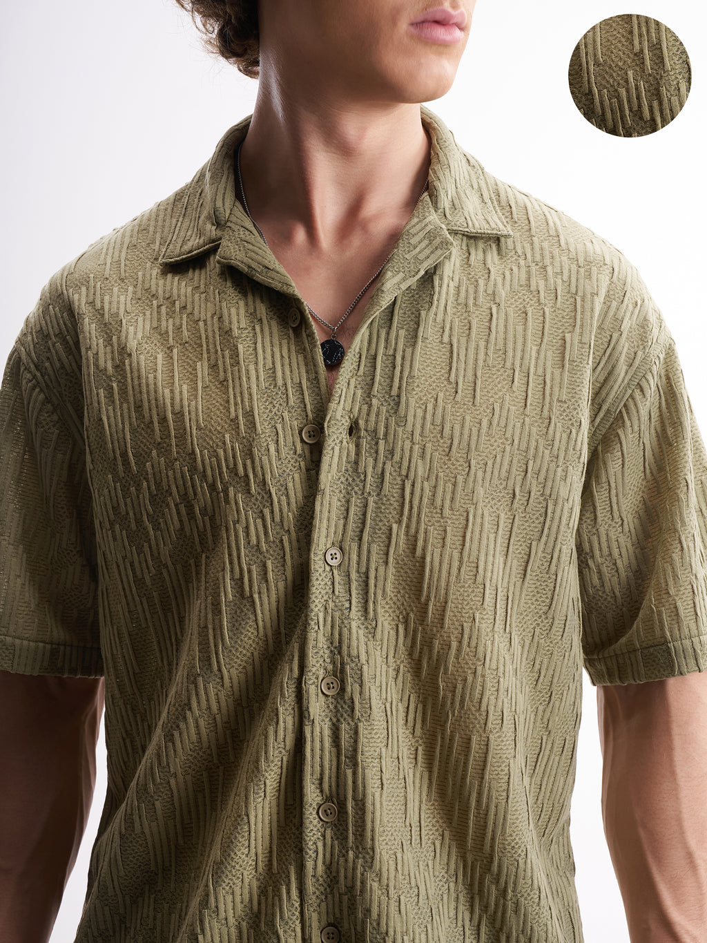 Highlander Men Olive Self Design Relaxed Fit Casual Shirt - Olive - Image 5
