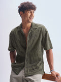 Highlander Men Green Crushed Relaxed Fit Casual Shirt - Green - Image 1