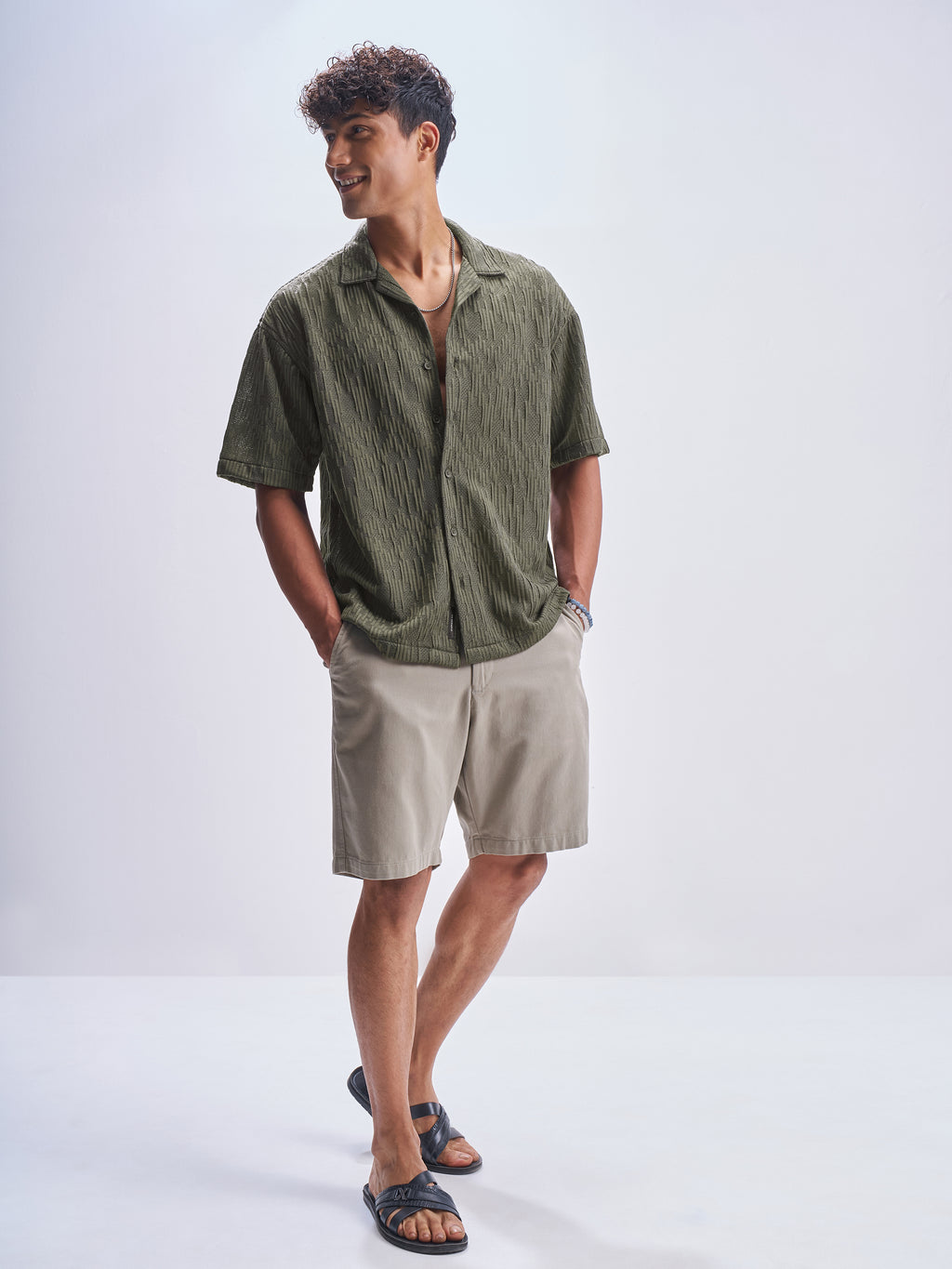 Highlander Men Green Crushed Relaxed Fit Casual Shirt - Green - Image 2