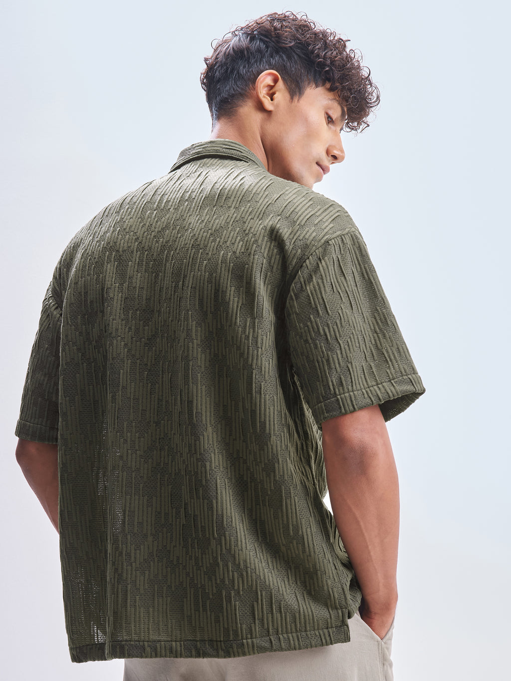 Highlander Men Green Crushed Relaxed Fit Casual Shirt - Green - Image 3