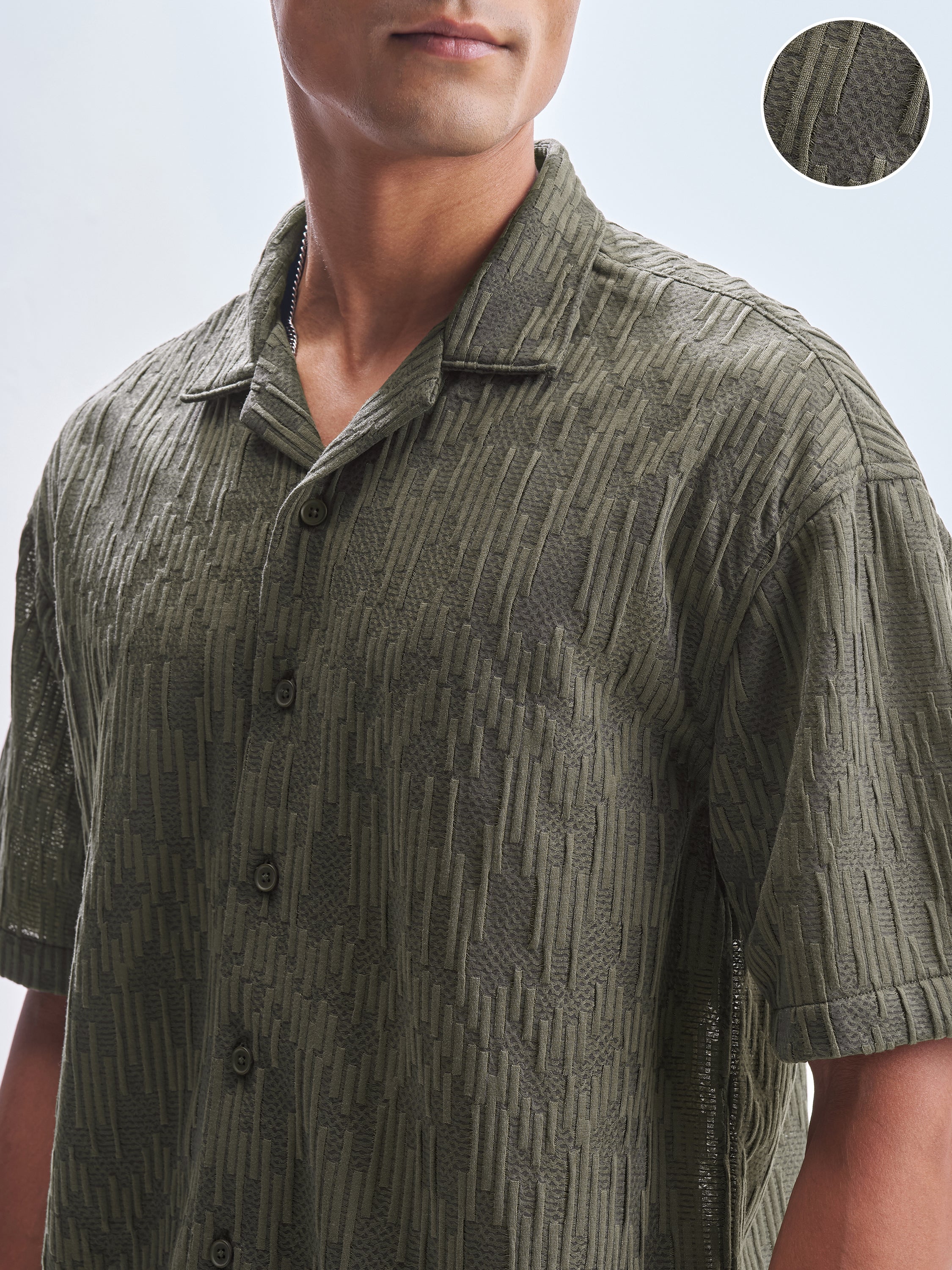 Highlander Men Green Crushed Relaxed Fit Casual Shirt - Green - Image 5