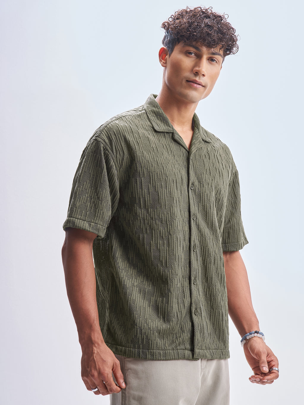 Highlander Men Green Crushed Relaxed Fit Casual Shirt - Green - Image 6