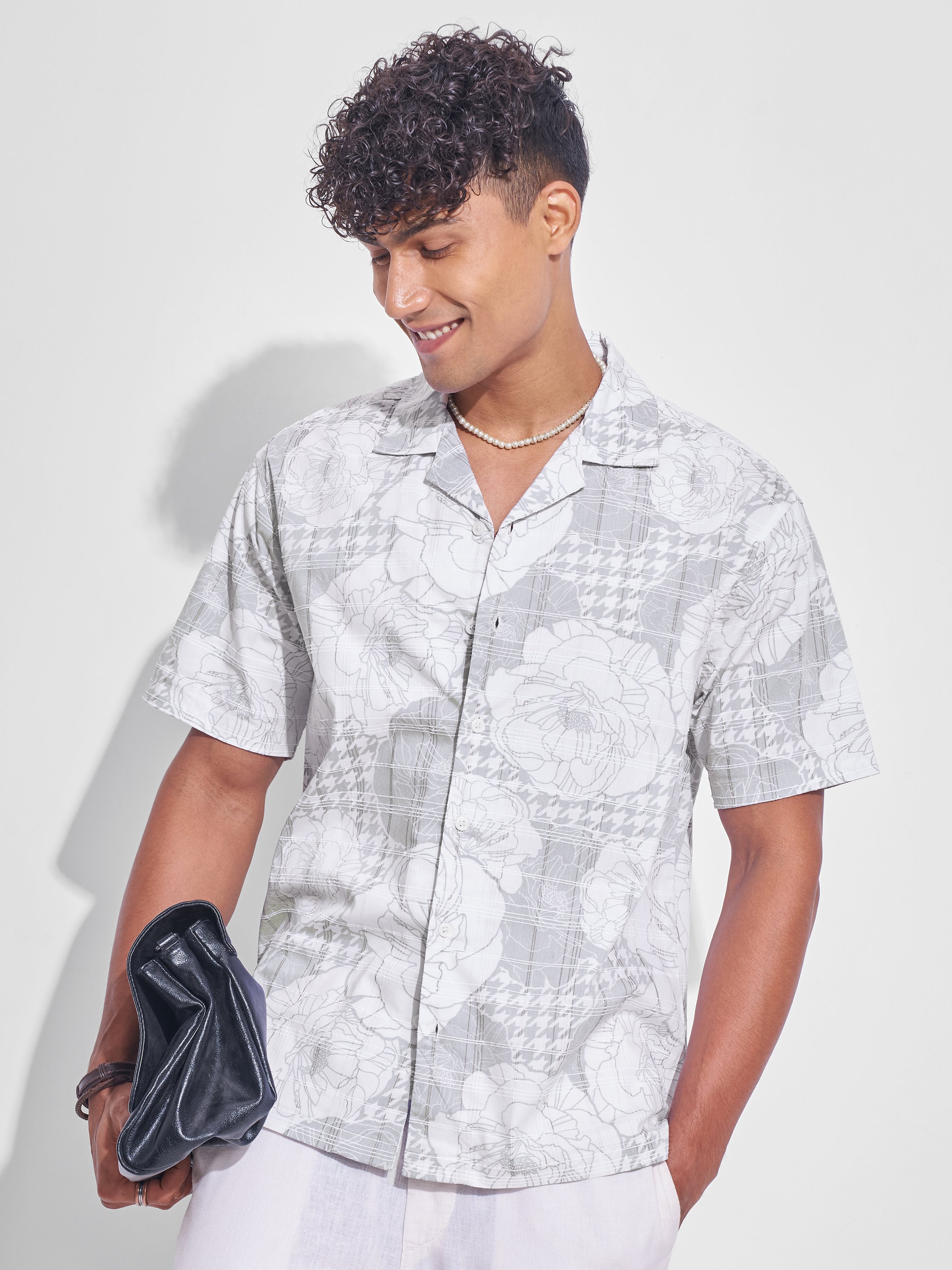 Highlander Men Grey Printed Relaxed Fit Casual Shirt - Grey - Image 1