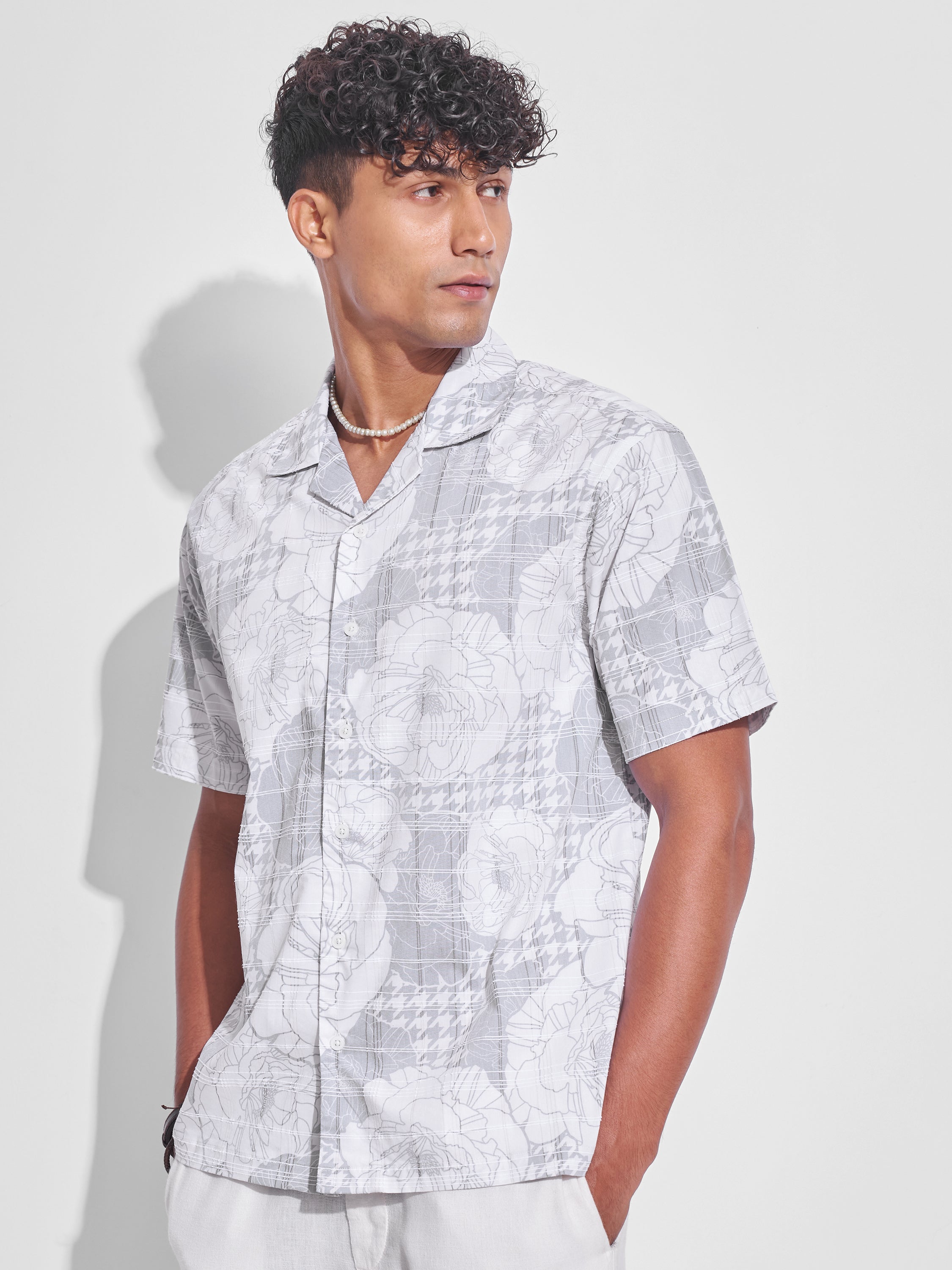 Highlander Men Grey Printed Relaxed Fit Casual Shirt - Grey - Image 4