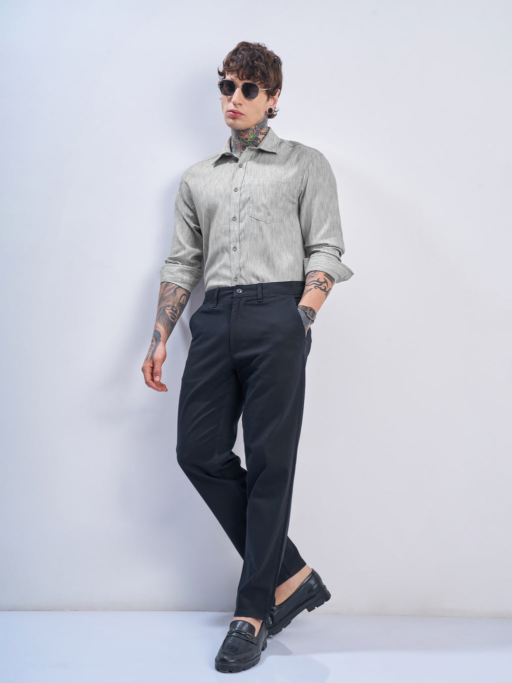 Highlander Men Grey Self Design Relaxed Fit Casual Shirt - Grey - Image 2