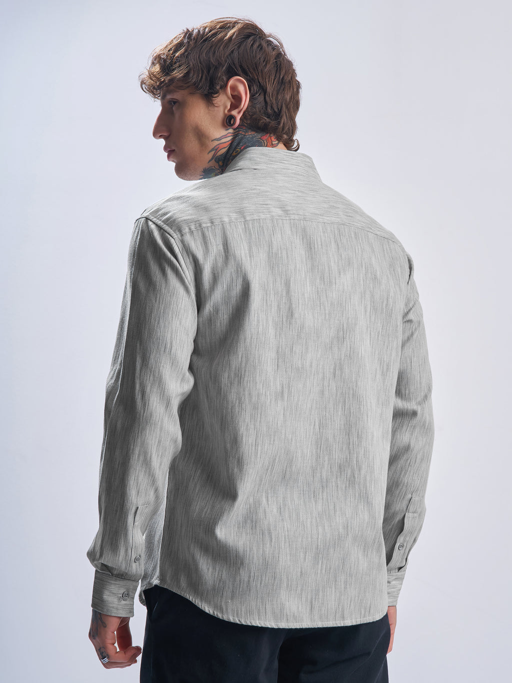Highlander Men Grey Self Design Relaxed Fit Casual Shirt - Grey - Image 3
