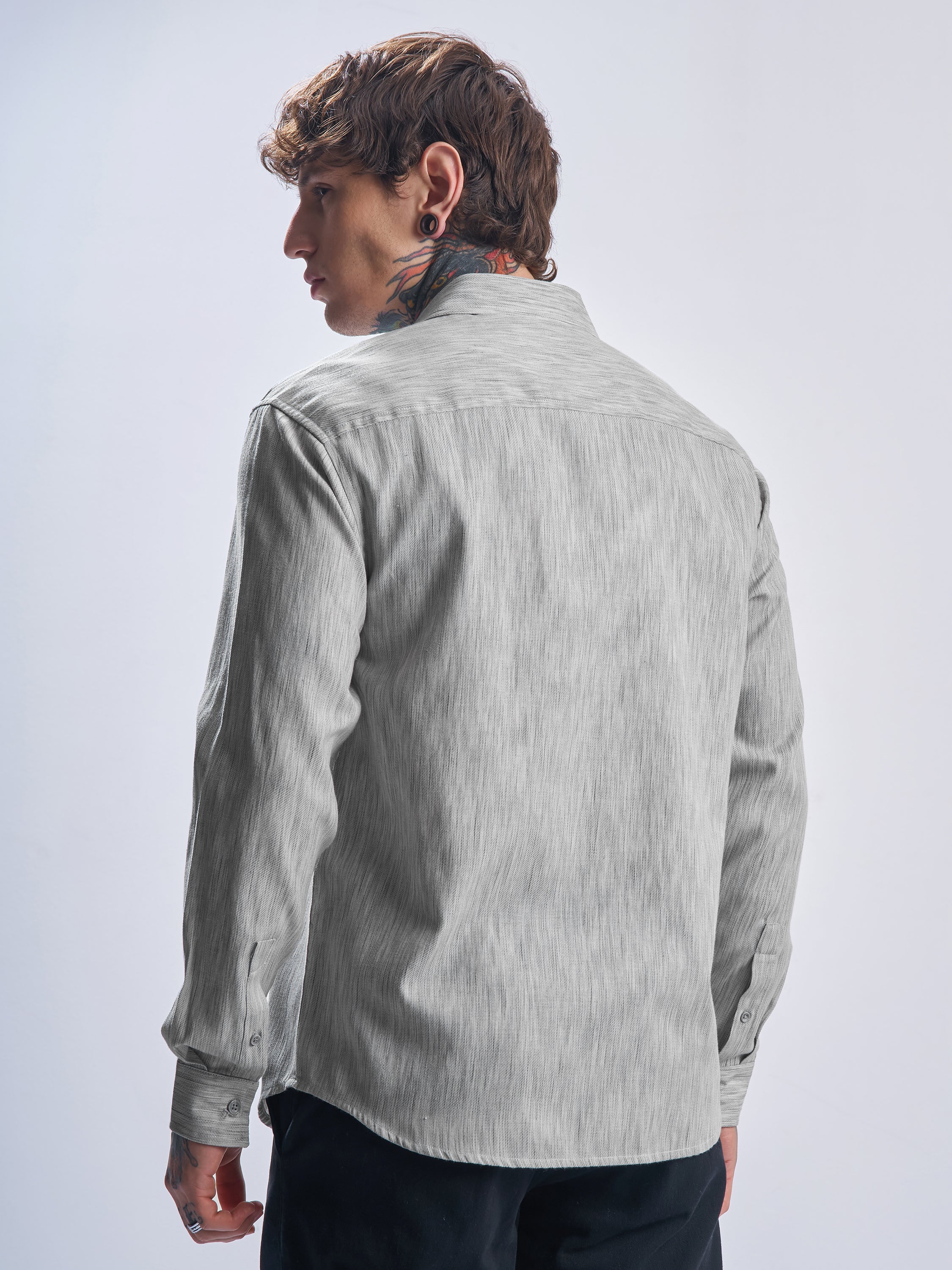 Highlander Men Grey Self Design Relaxed Fit Casual Shirt - Grey - Image 3