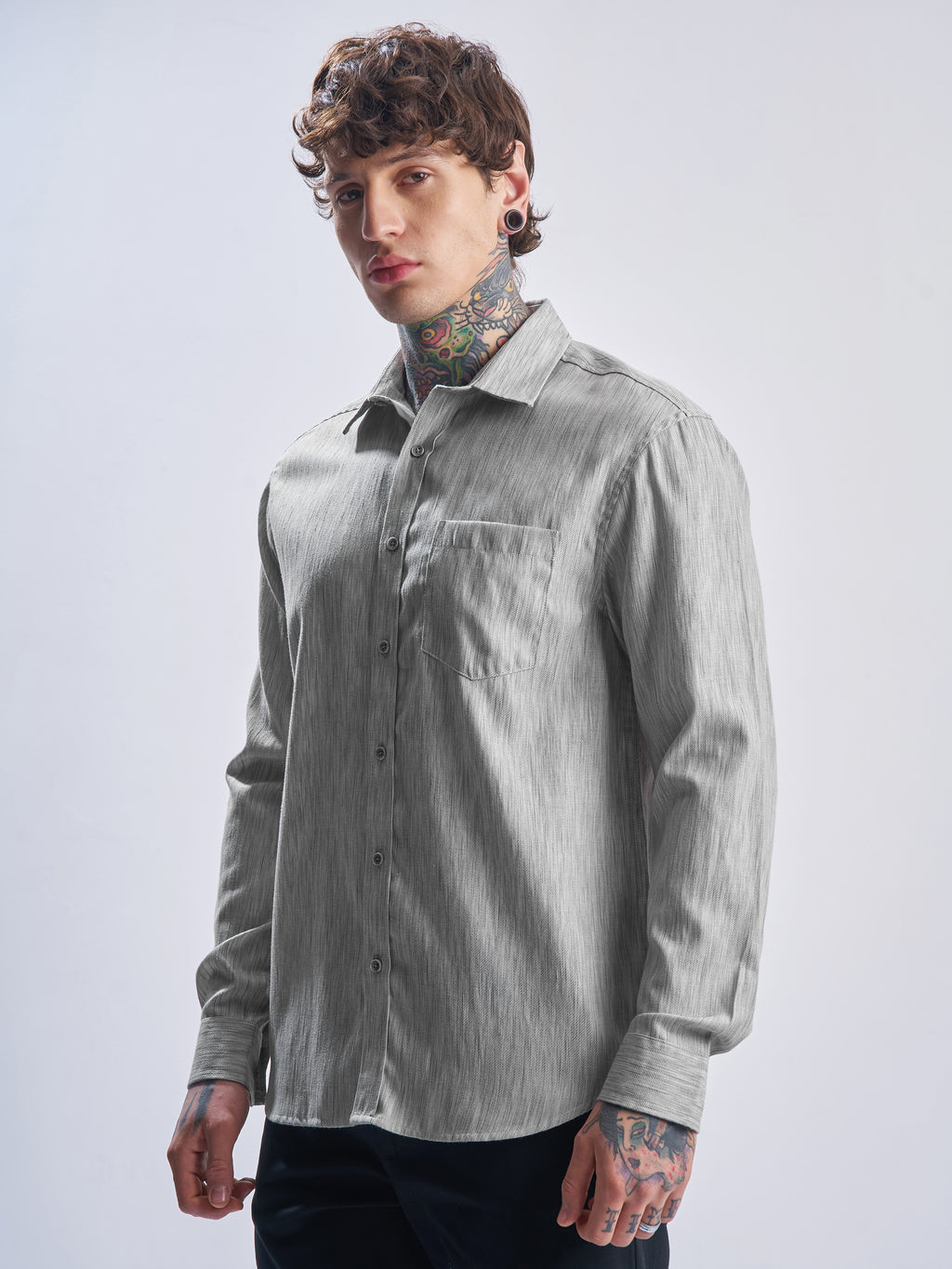 Highlander Men Grey Self Design Relaxed Fit Casual Shirt - Grey - Image 4