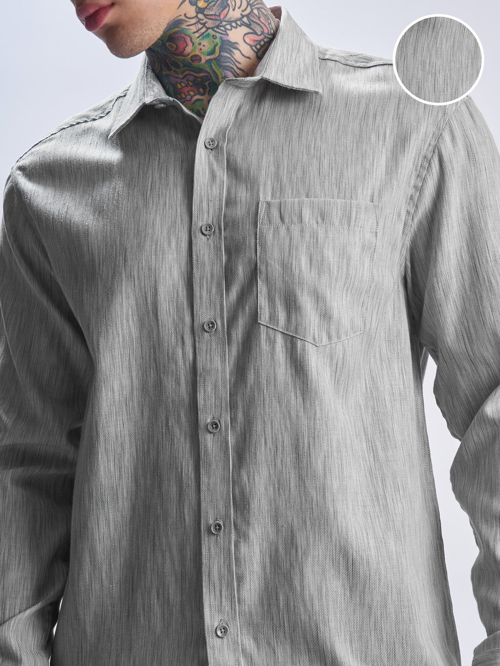 Highlander Men Grey Self Design Relaxed Fit Casual Shirt - Grey - Image 5