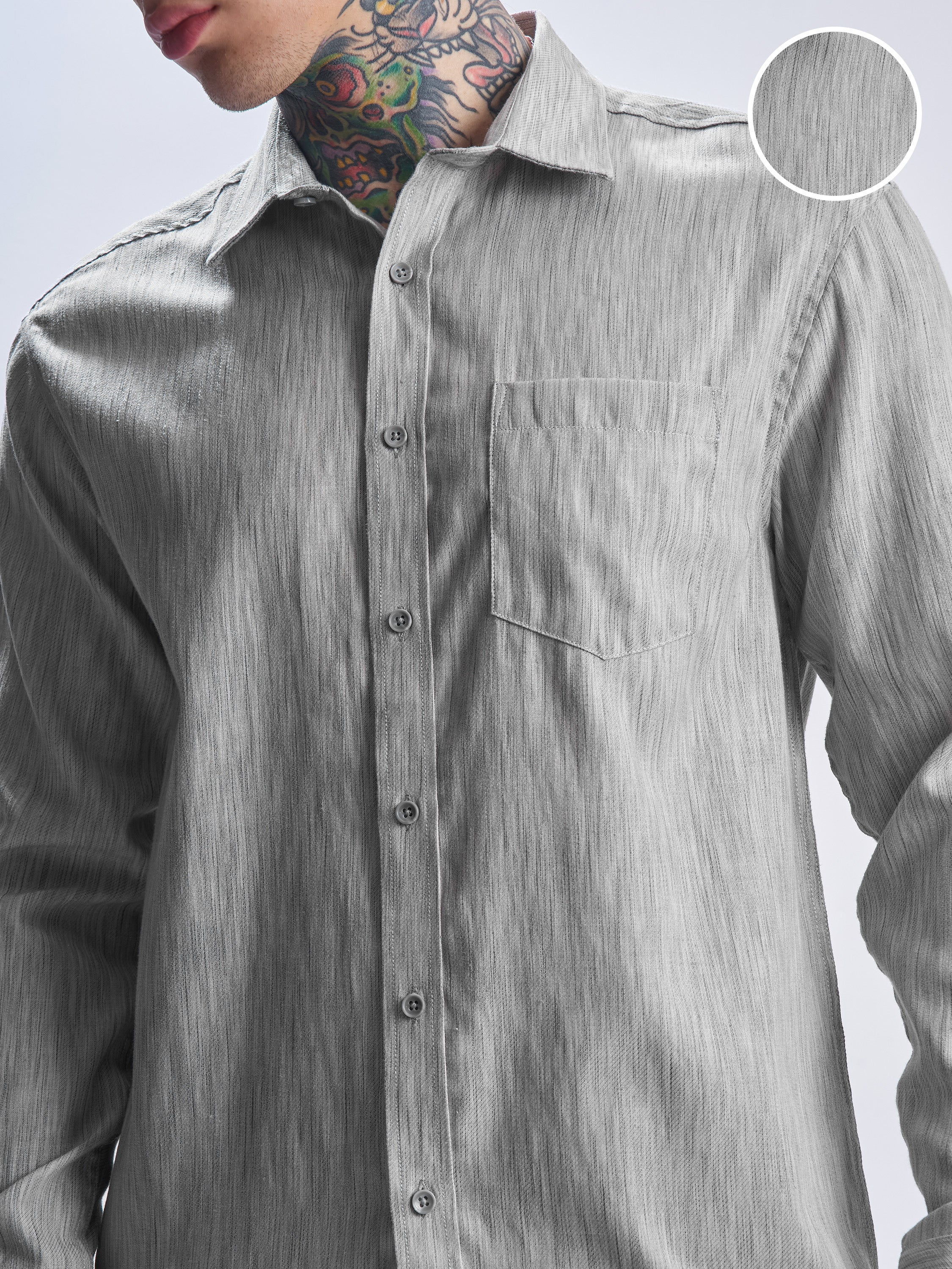 Highlander Men Grey Self Design Relaxed Fit Casual Shirt - Grey - Image 5