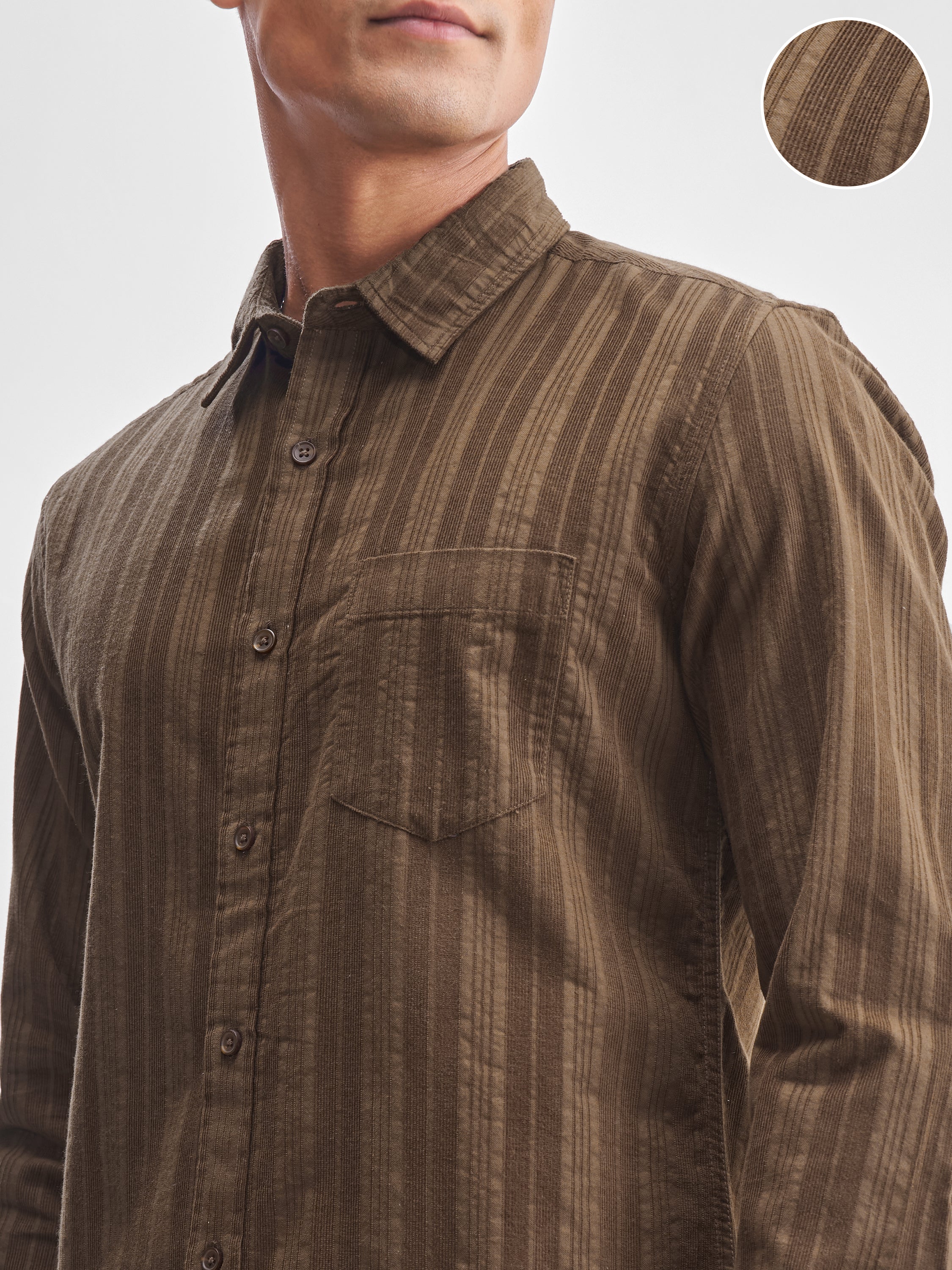 Highlander Men Brown Striped Slim Fit Casual Shirt - Brown - Image 5