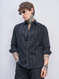 Highlander Men Black Striped Slim Fit Casual Shirt - Black - Image 1