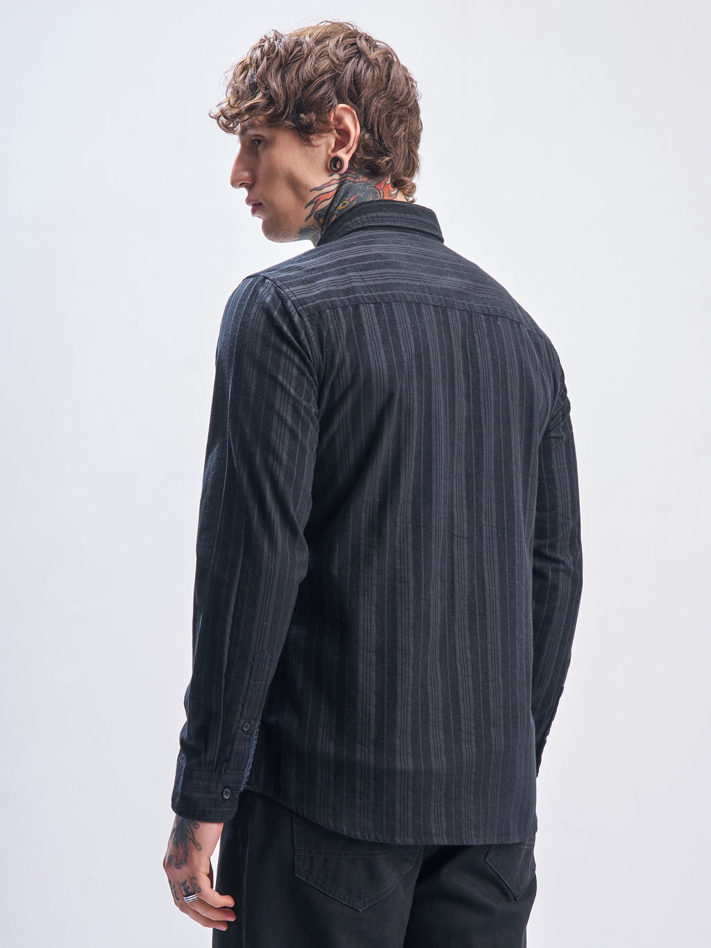 Highlander Men Black Striped Slim Fit Casual Shirt - Black - Image 3