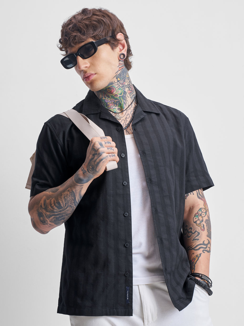 Highlander Men Black Self Design Relaxed Fit Casual Shirt - Black - Image 1