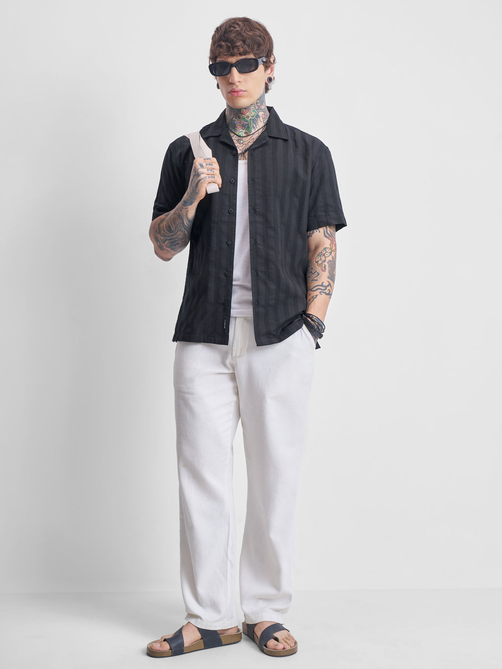 Highlander Men Black Self Design Relaxed Fit Casual Shirt - Black - Image 2