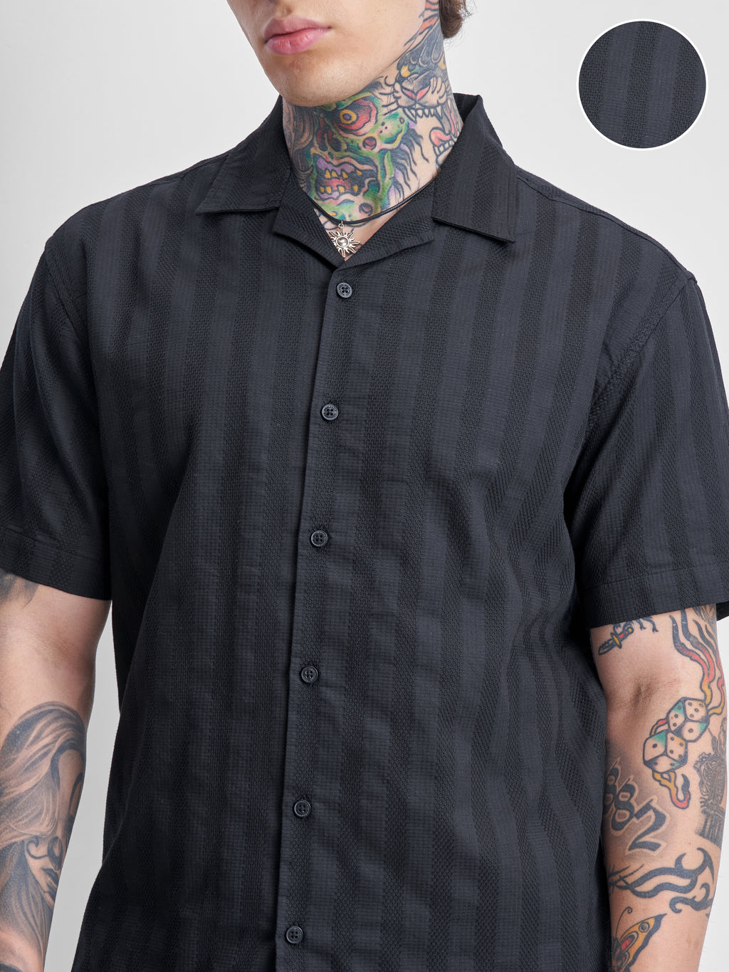 Highlander Men Black Self Design Relaxed Fit Casual Shirt - Black - Image 5