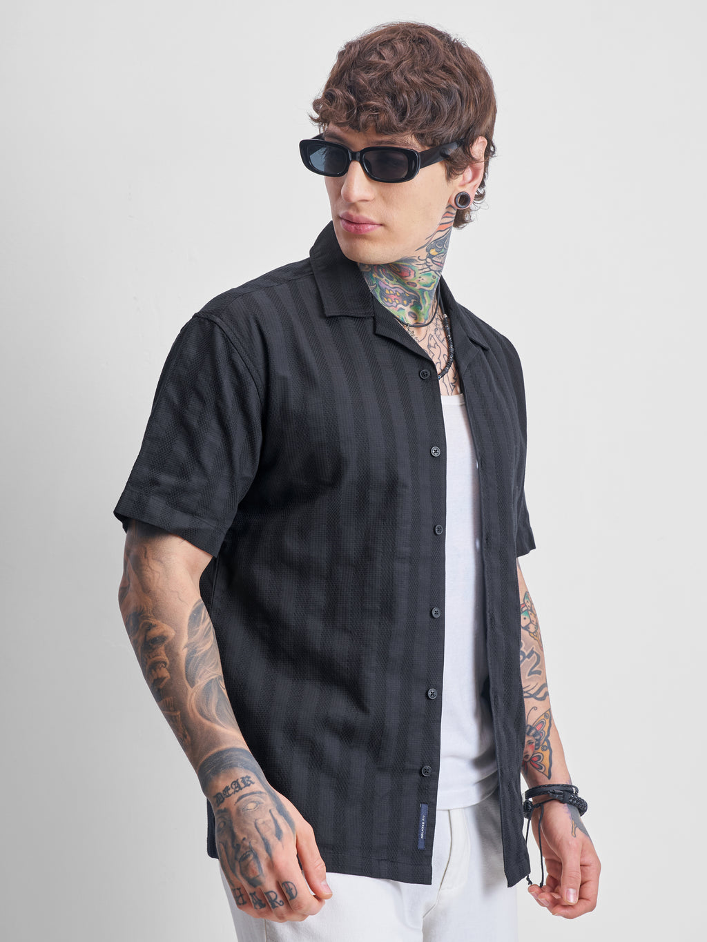 Highlander Men Black Self Design Relaxed Fit Casual Shirt - Black - Image 6