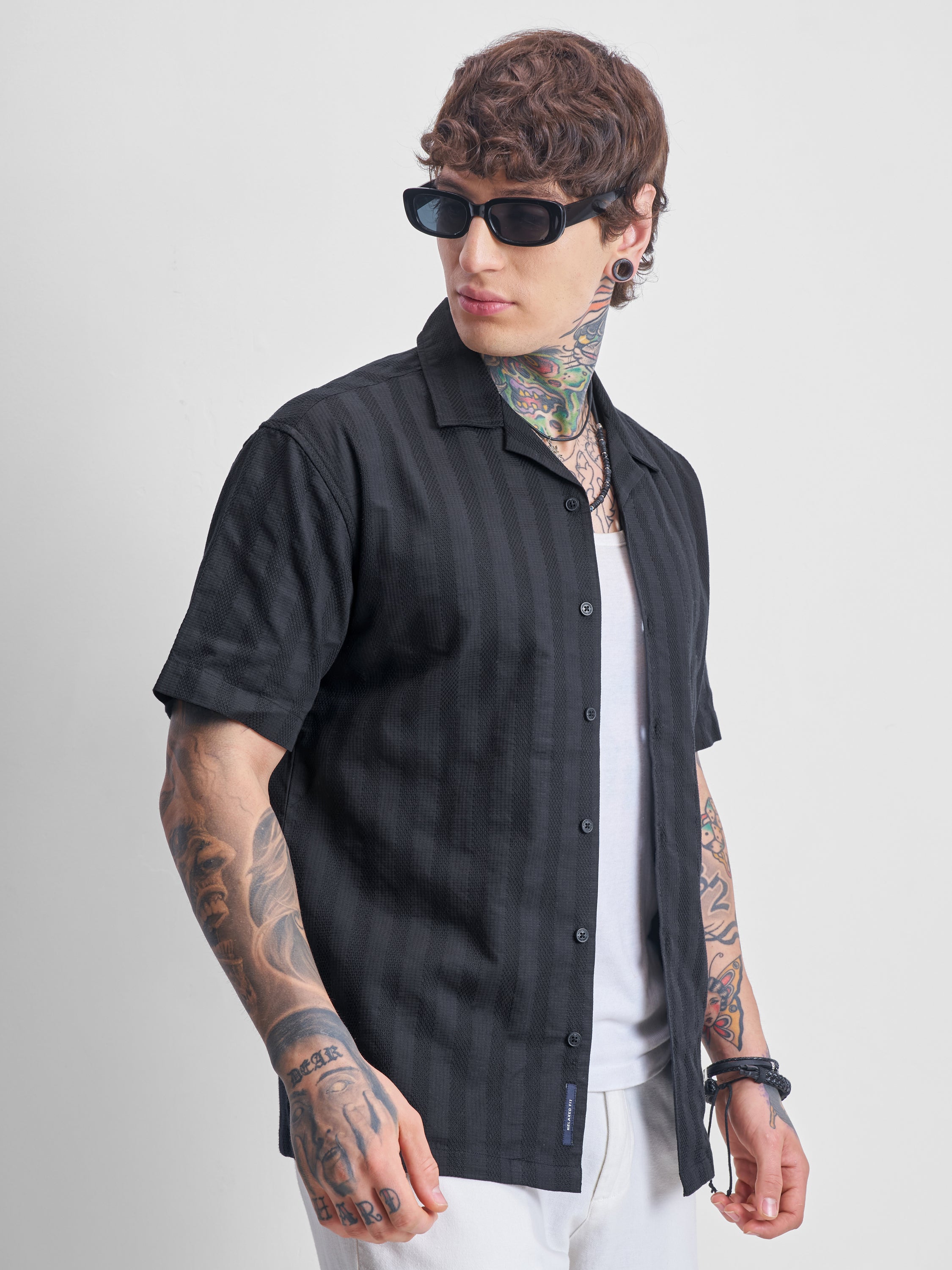 Highlander Men Black Self Design Relaxed Fit Casual Shirt - Black - Image 6