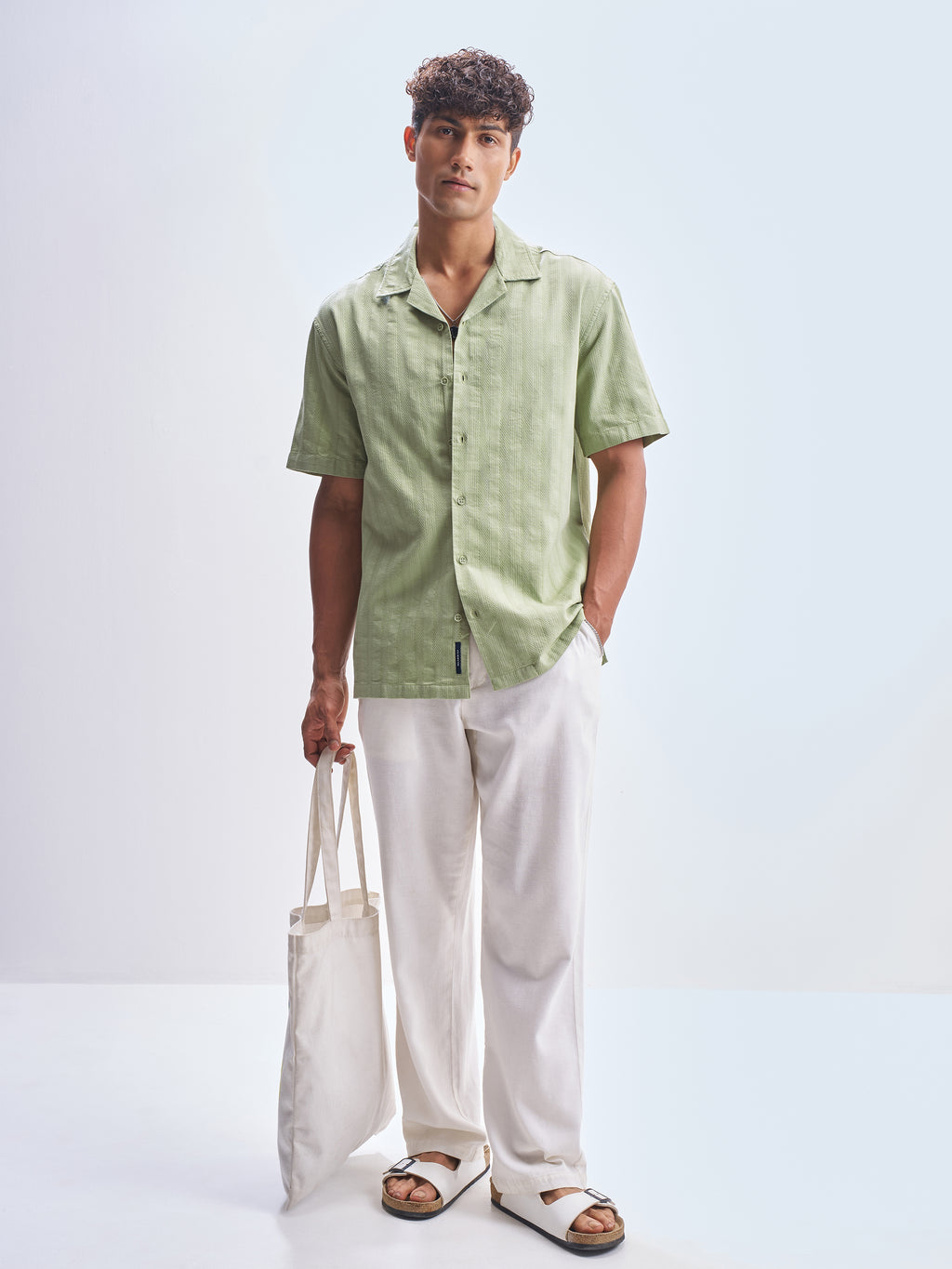 Highlander Men Green Self Design Relaxed Fit Casual Shirt - Green - Image 2