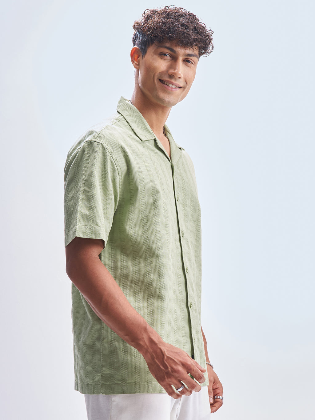 Highlander Men Green Self Design Relaxed Fit Casual Shirt - Green - Image 6