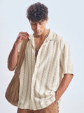 Highlander Men Cream Striped Relaxed Fit Casual Shirt - Cream - Image 1