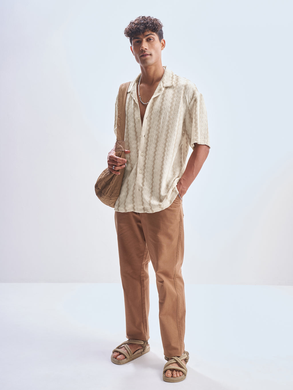 Highlander Men Cream Striped Relaxed Fit Casual Shirt - Cream - Image 2